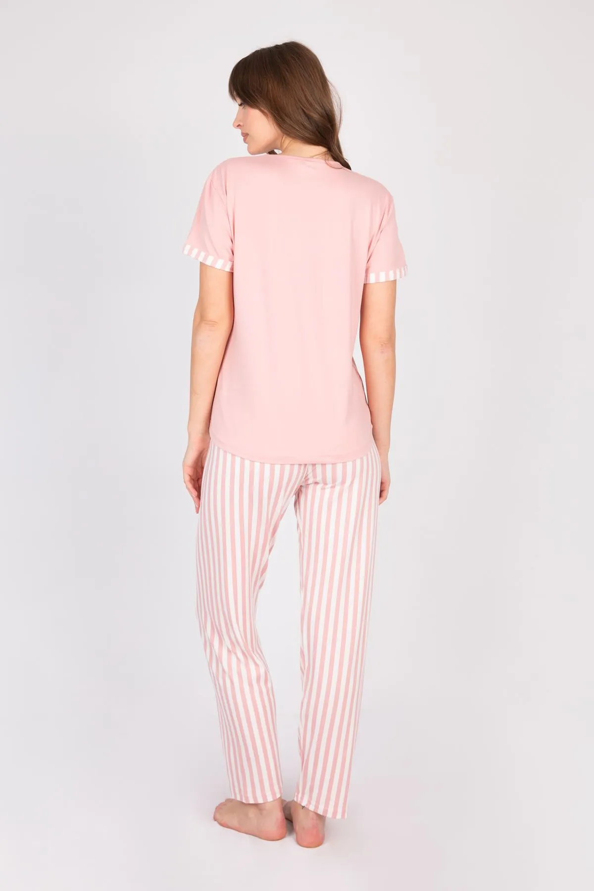 Women's Long-Sleeve Soft Textured Pink Pajama Set