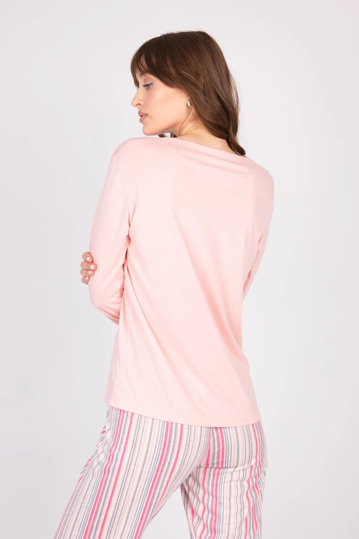 Women's Long-Sleeve Soft Textured Pink Pajama Set