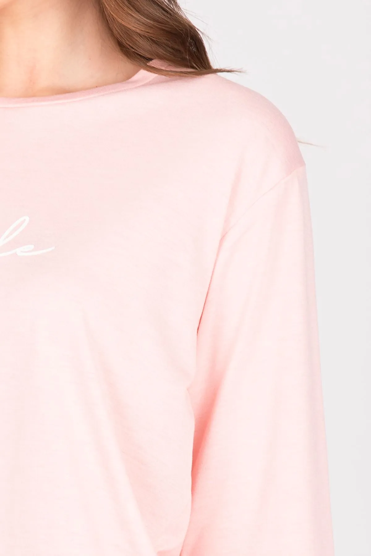 Women's Long-Sleeve Soft Textured Pink Pajama Set