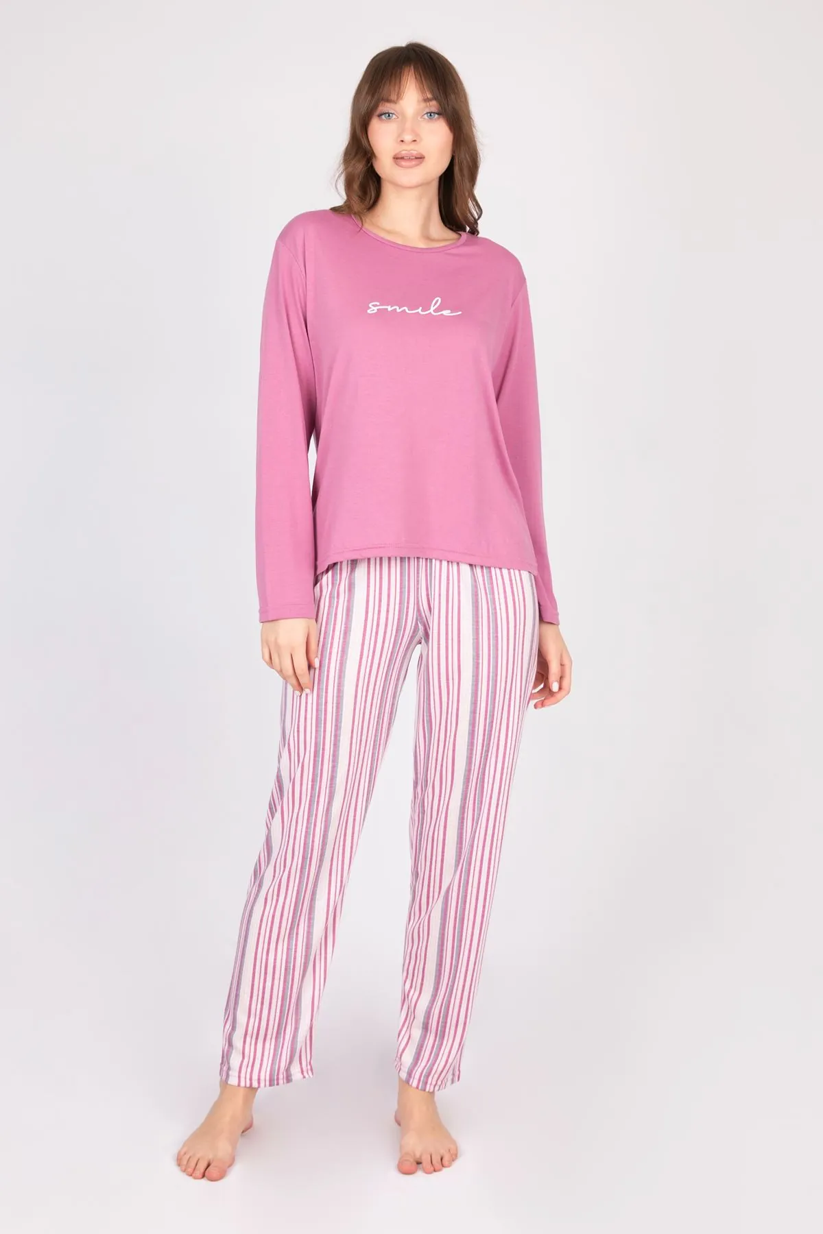 Women's Long-Sleeve Soft Textured Purple Pajama Set