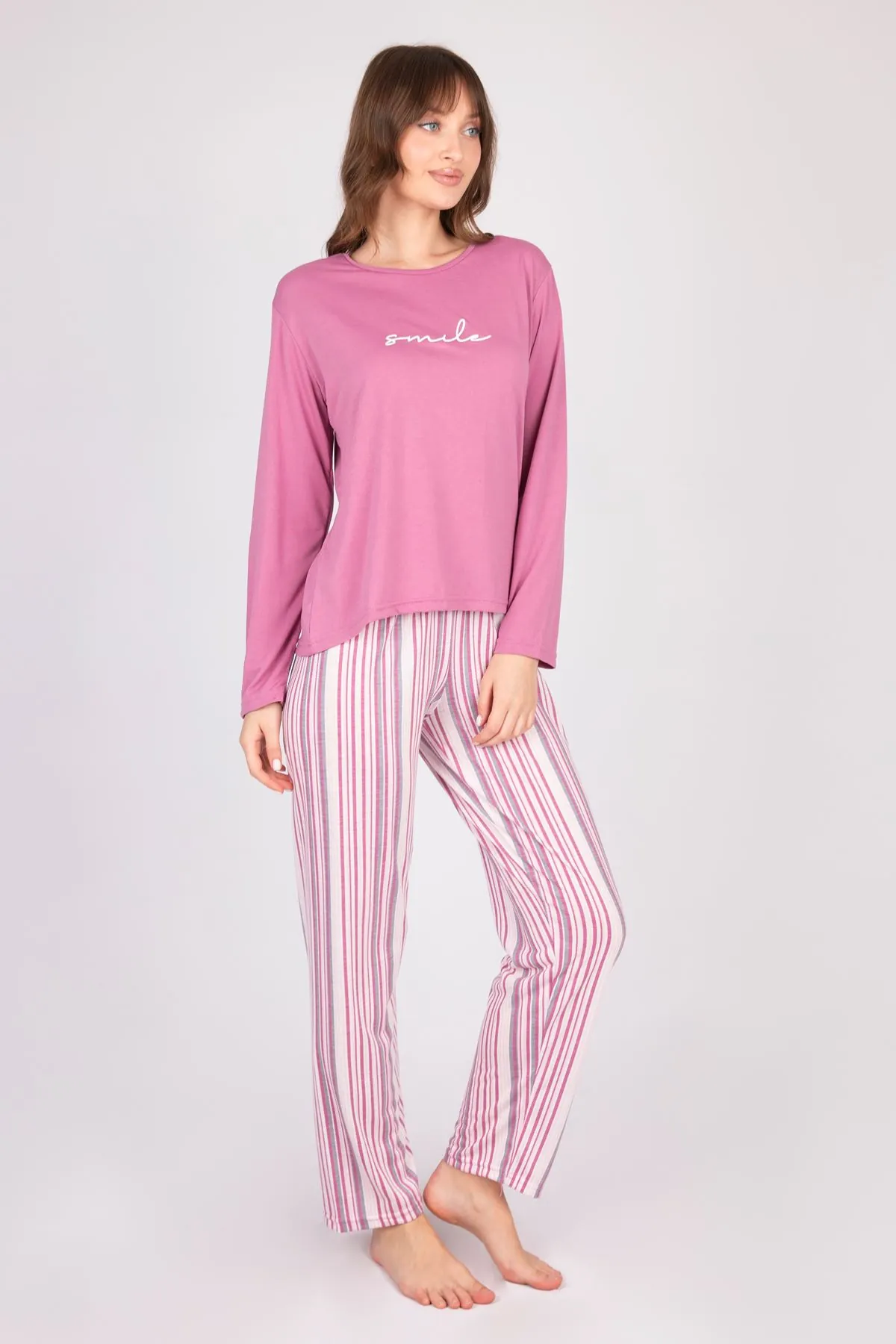 Women's Long-Sleeve Soft Textured Purple Pajama Set