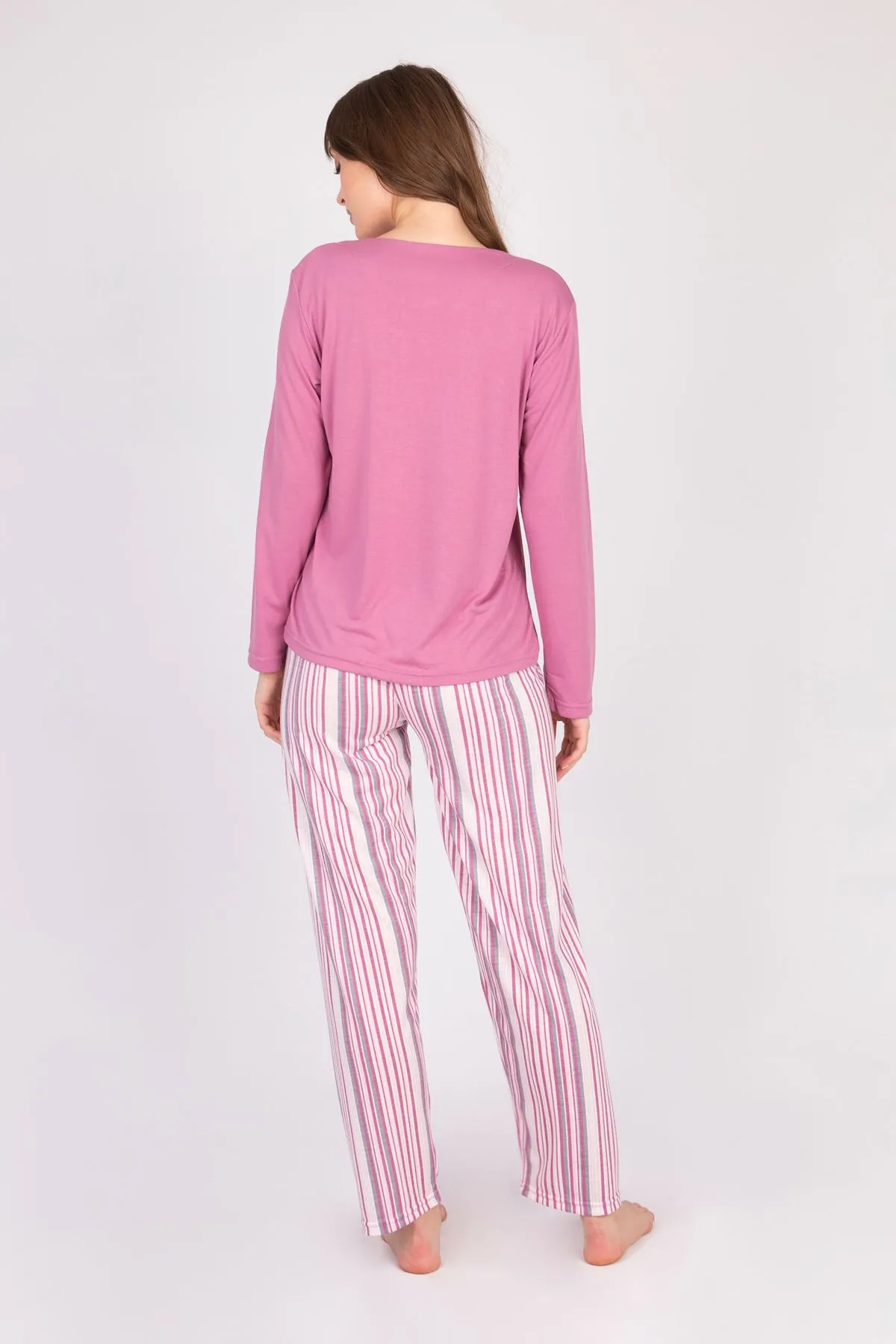 Women's Long-Sleeve Soft Textured Purple Pajama Set