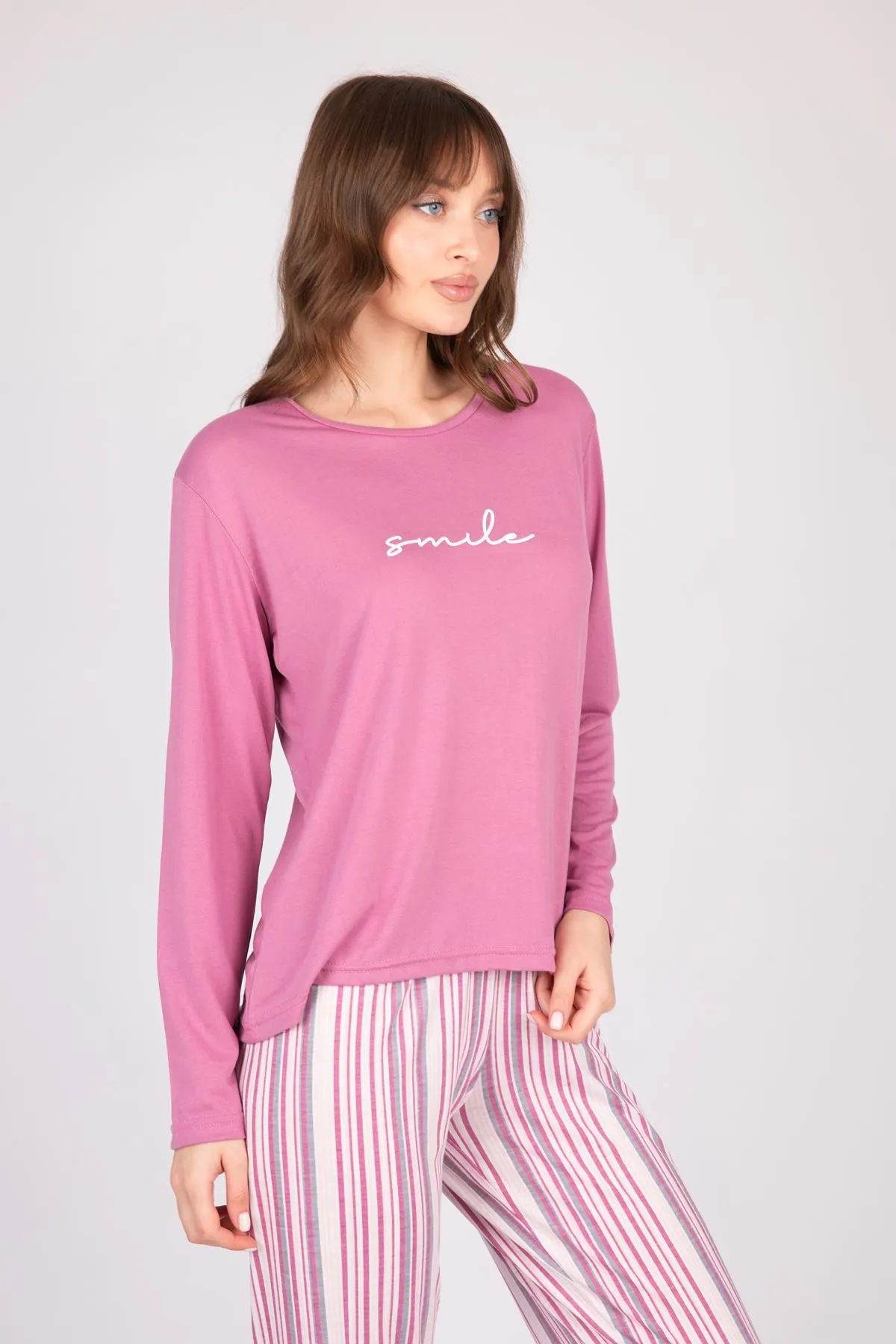 Women's Long-Sleeve Soft Textured Purple Pajama Set