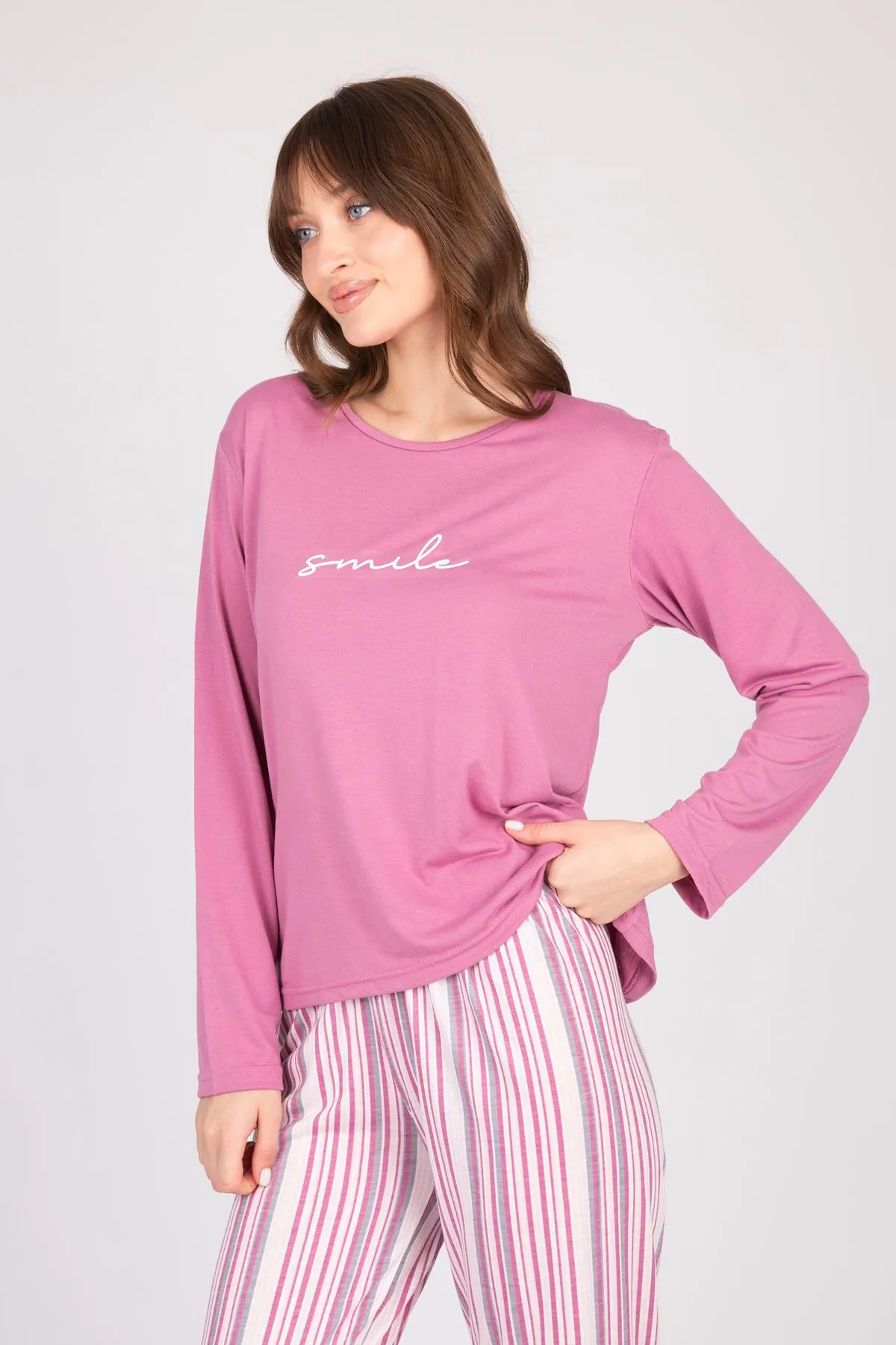 Women's Long-Sleeve Soft Textured Purple Pajama Set