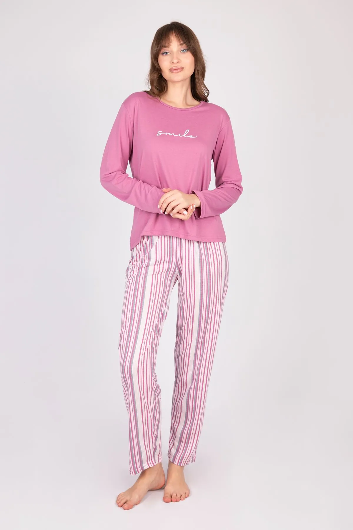 Women's Long-Sleeve Soft Textured Purple Pajama Set