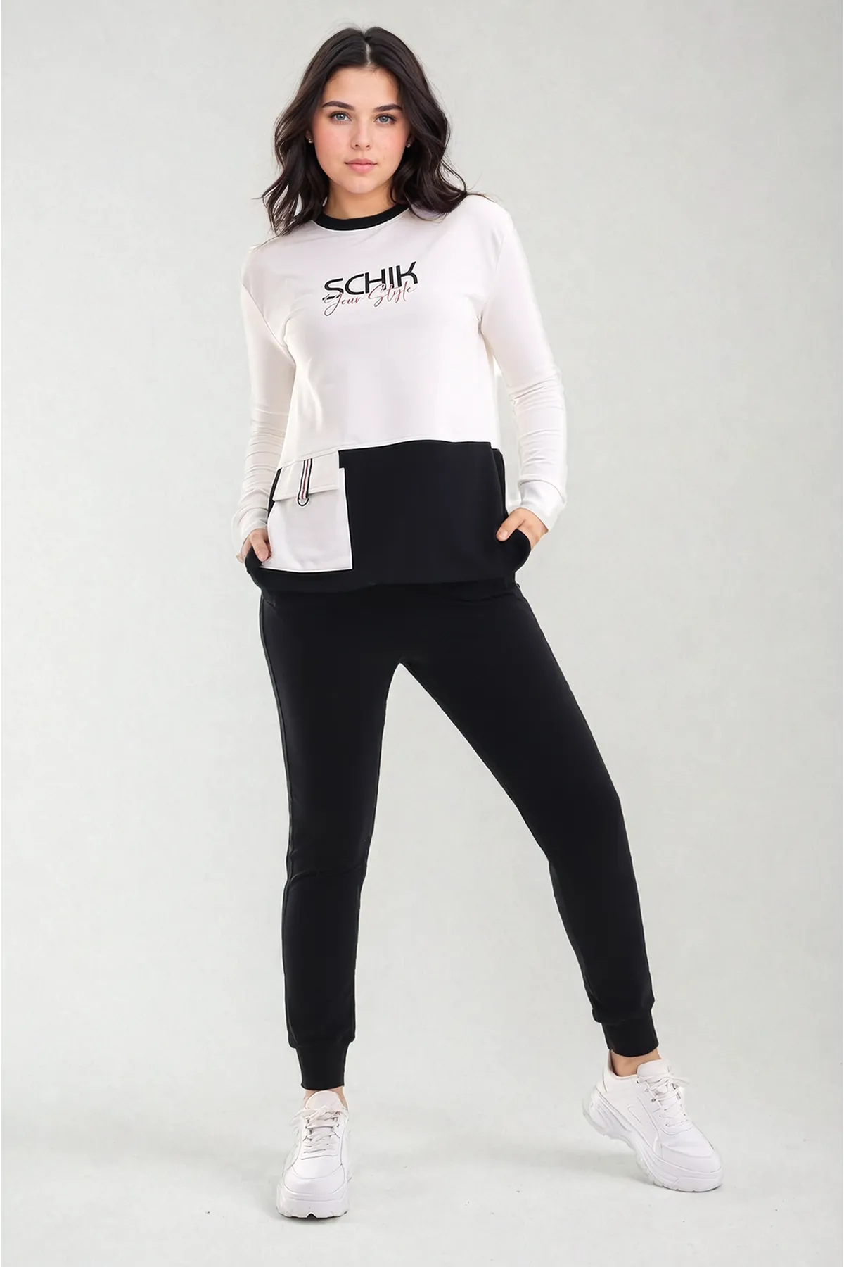 Women's Black and White Plus Size Sweatsuit Set