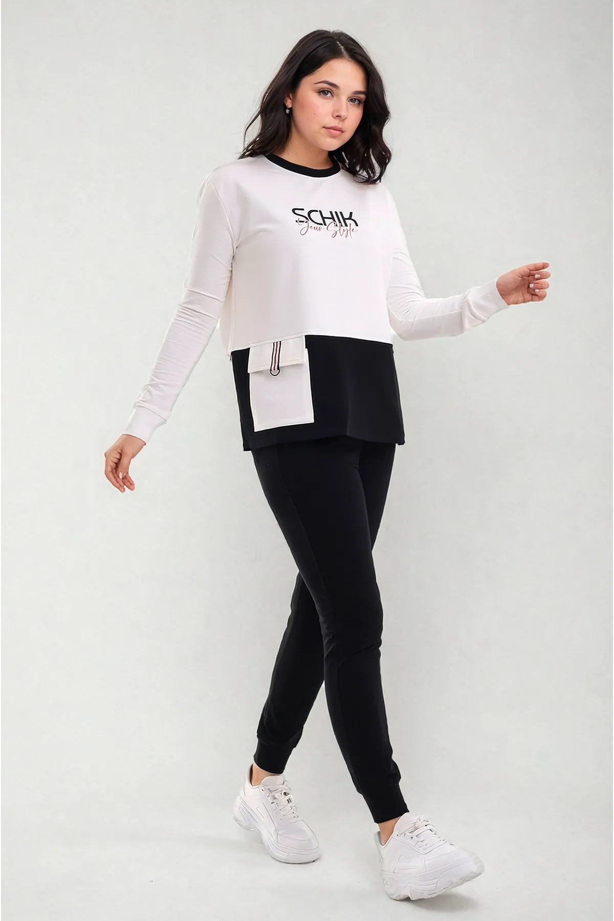 Women's Black and White Plus Size Sweatsuit Set