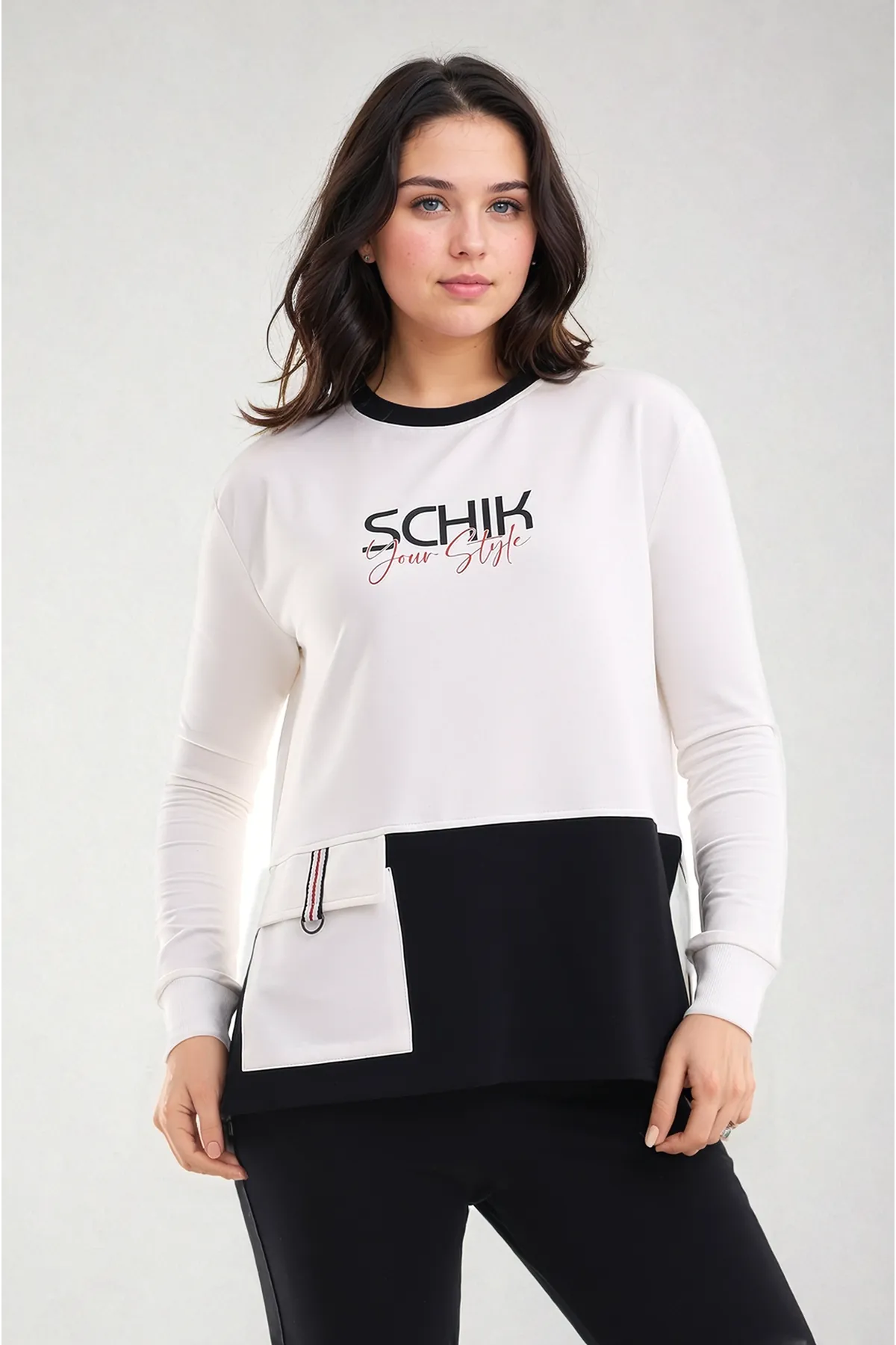 Women's Black and White Plus Size Sweatsuit Set