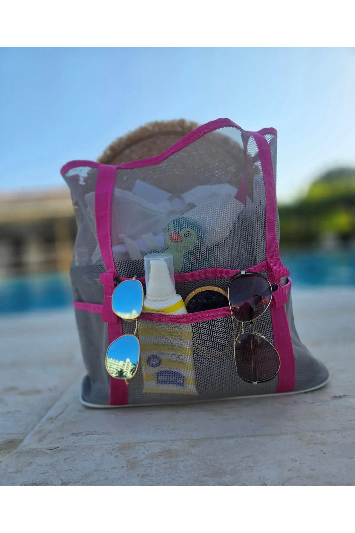 Kadın Havuz Deniz Tatil İçin Büyük Boy File Su Geçirmez Plaj Çantası