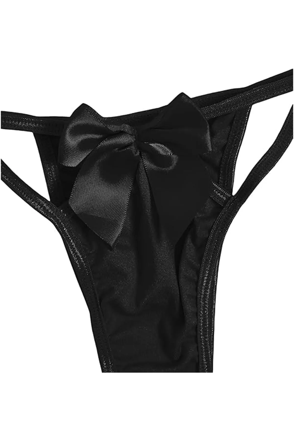 Women's Black Bow Detailed Sexy Fantasy Bra and Thong Panty Lingerie Set