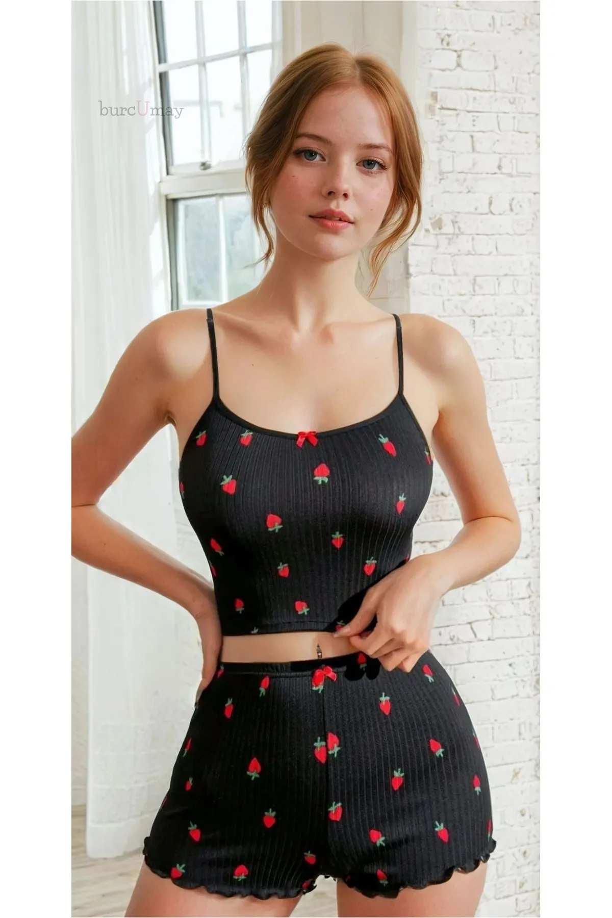 Women's Heart-Patterned Summer Sleeveless White Mini Crop Pajama Set with Shorts