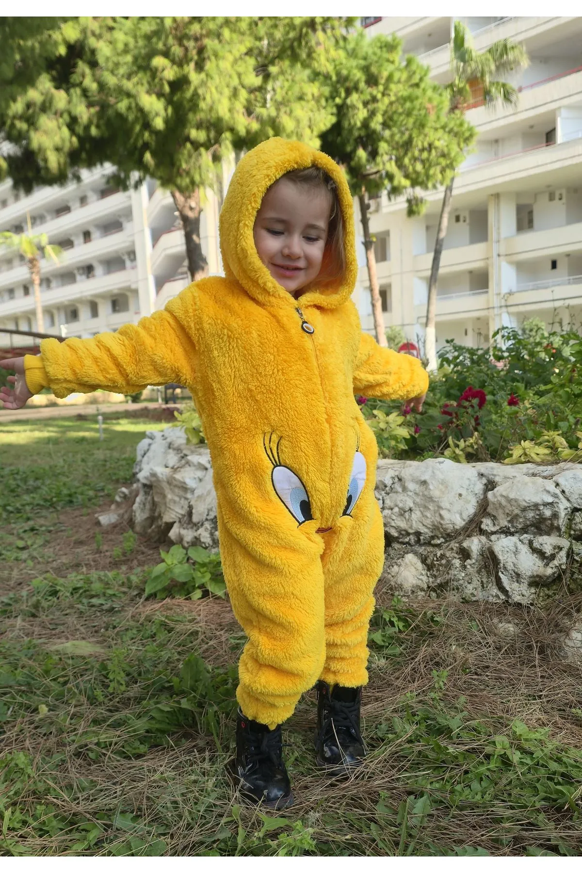 Children's Yellow Chick Plush Fleece All-in-One Pyjama — Hooded, Zip-Front, Unisex