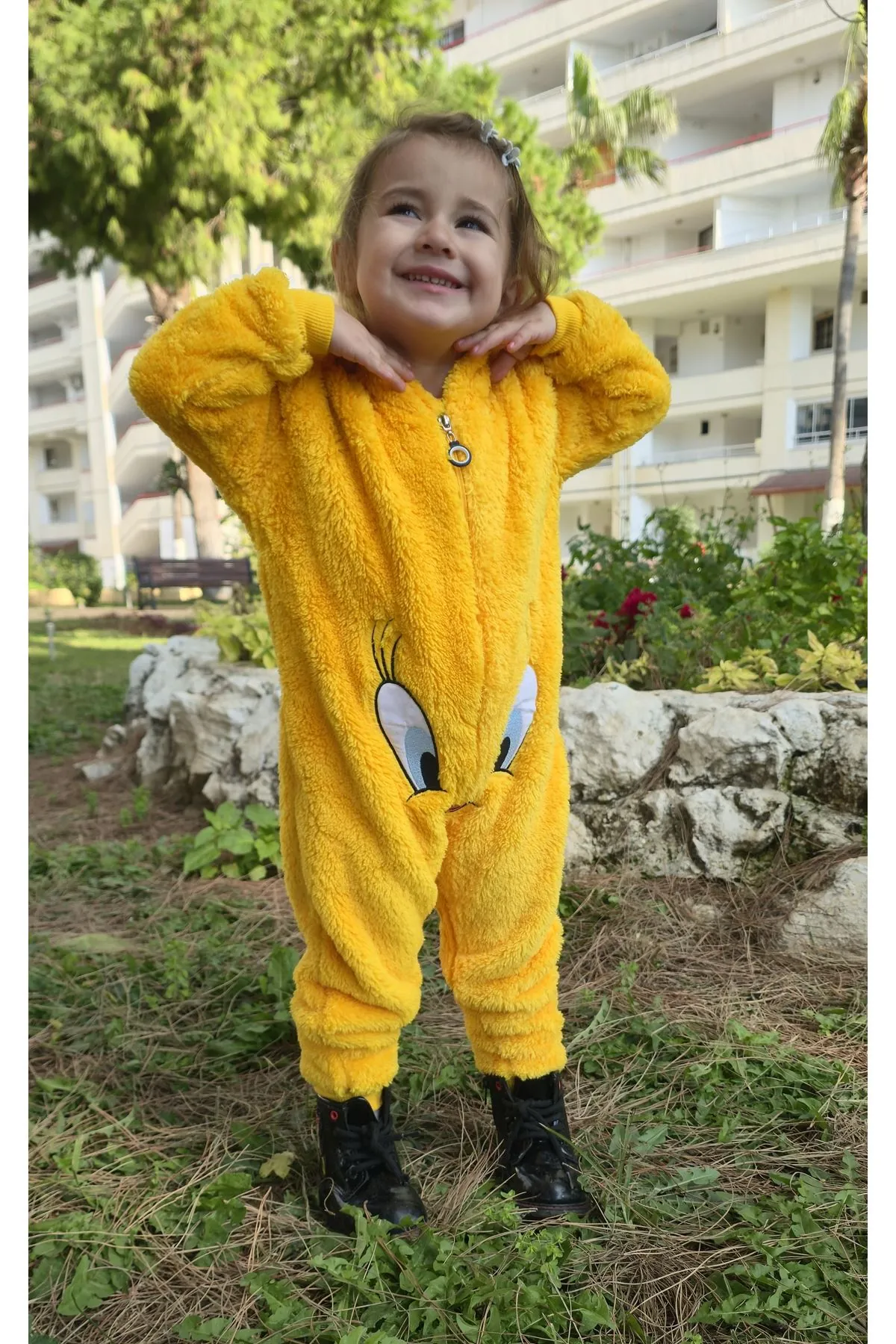 Children's Yellow Chick Plush Fleece All-in-One Pyjama — Hooded, Zip-Front, Unisex