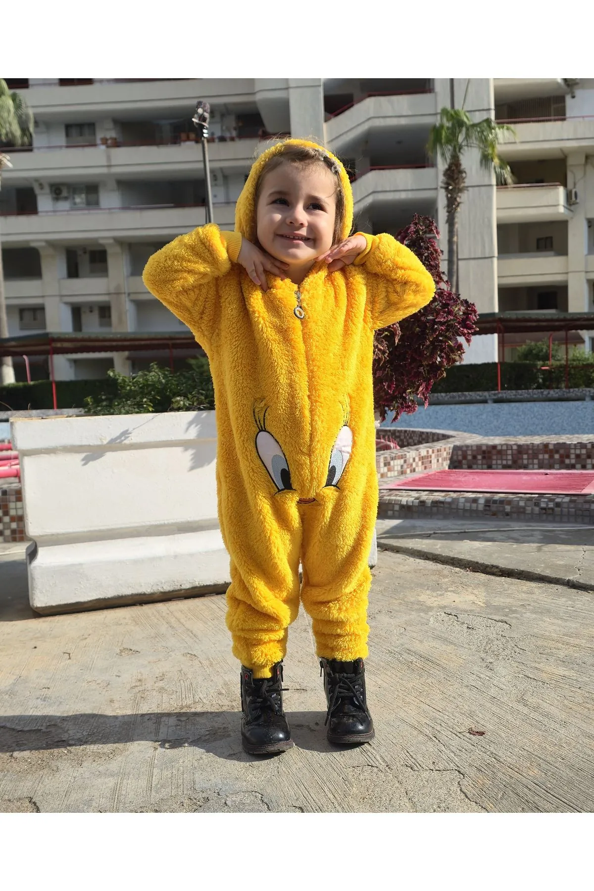 Children's Yellow Chick Plush Fleece All-in-One Pyjama — Hooded, Zip-Front, Unisex
