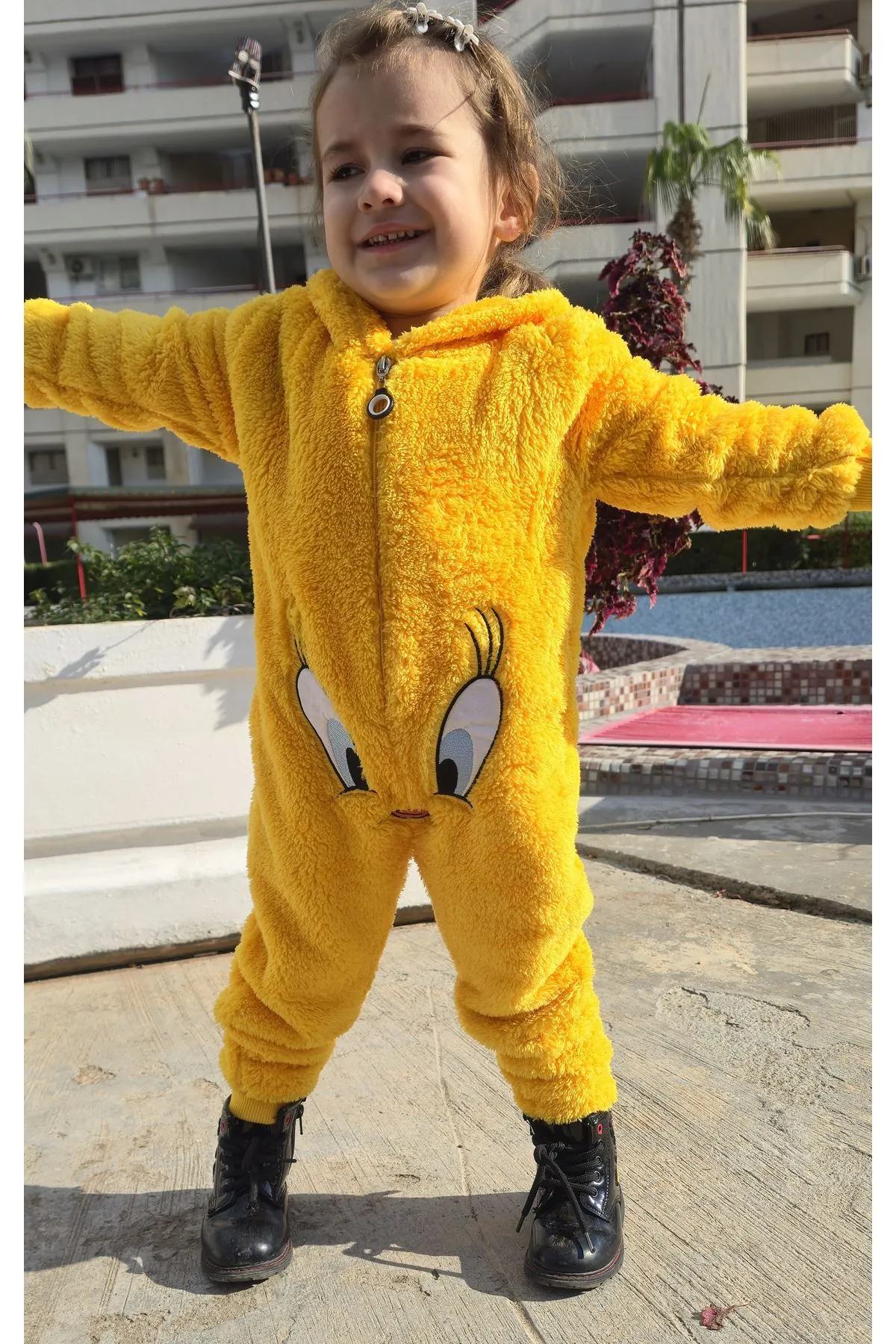 Children's Yellow Chick Plush Fleece All-in-One Pyjama — Hooded, Zip-Front, Unisex