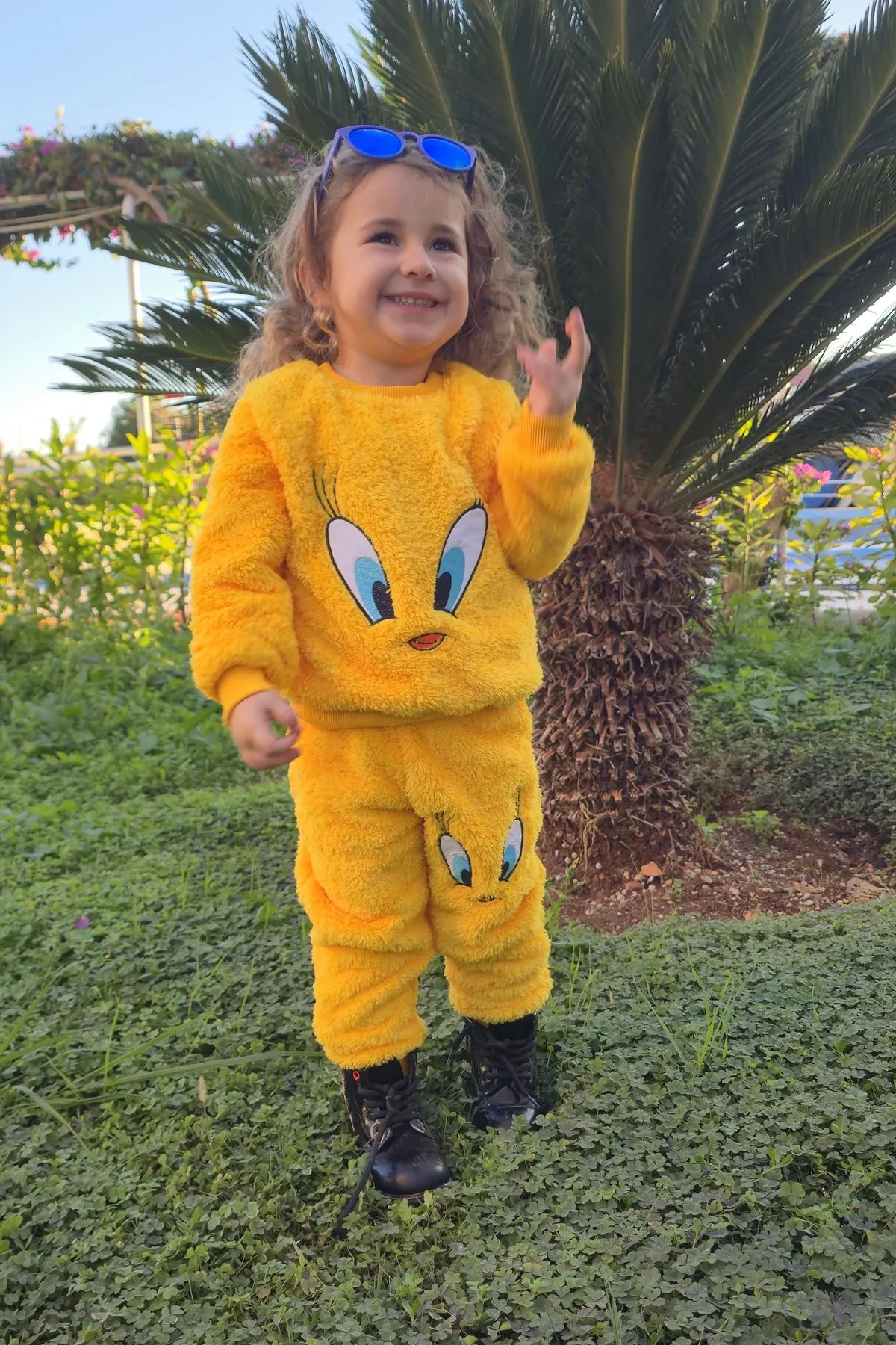 Civcivli Peluş Sarı Kız Erkek Çocuk Kışlık Pamuklu Pijama Takımı