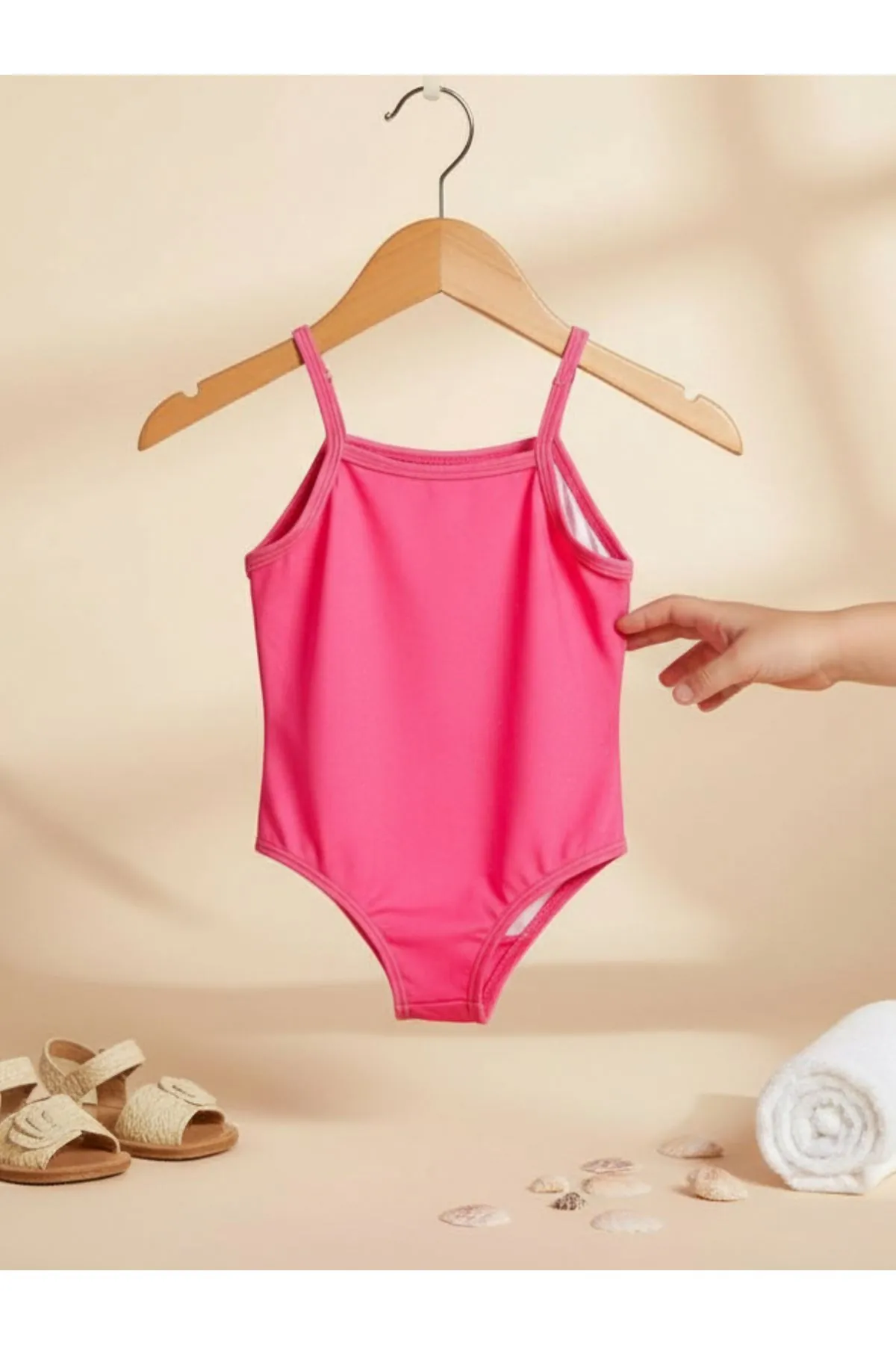 Kız Çocuk Pembe Flamingo Desenli Askılı Mayo