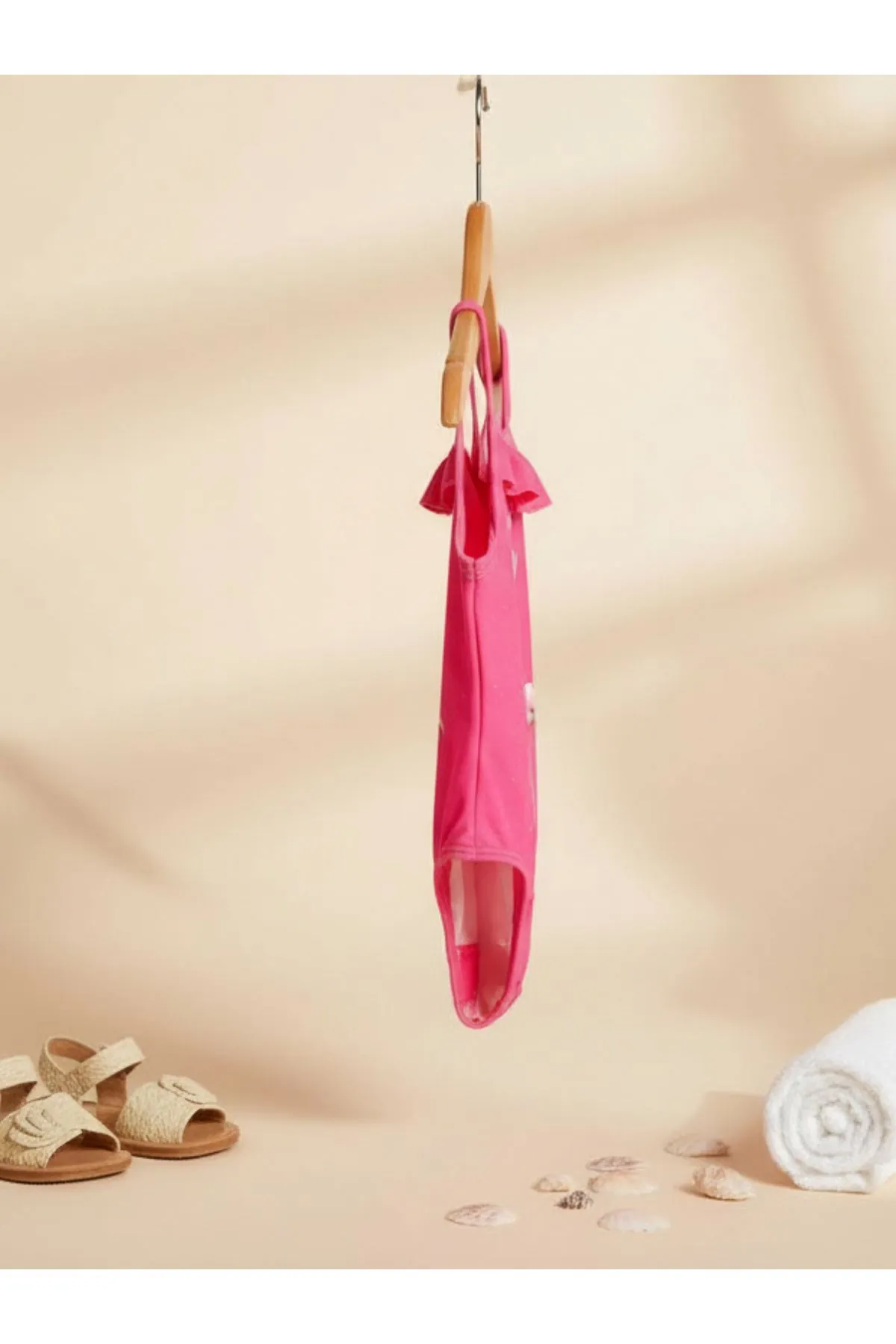 Kız Çocuk Pembe Flamingo Desenli Askılı Mayo