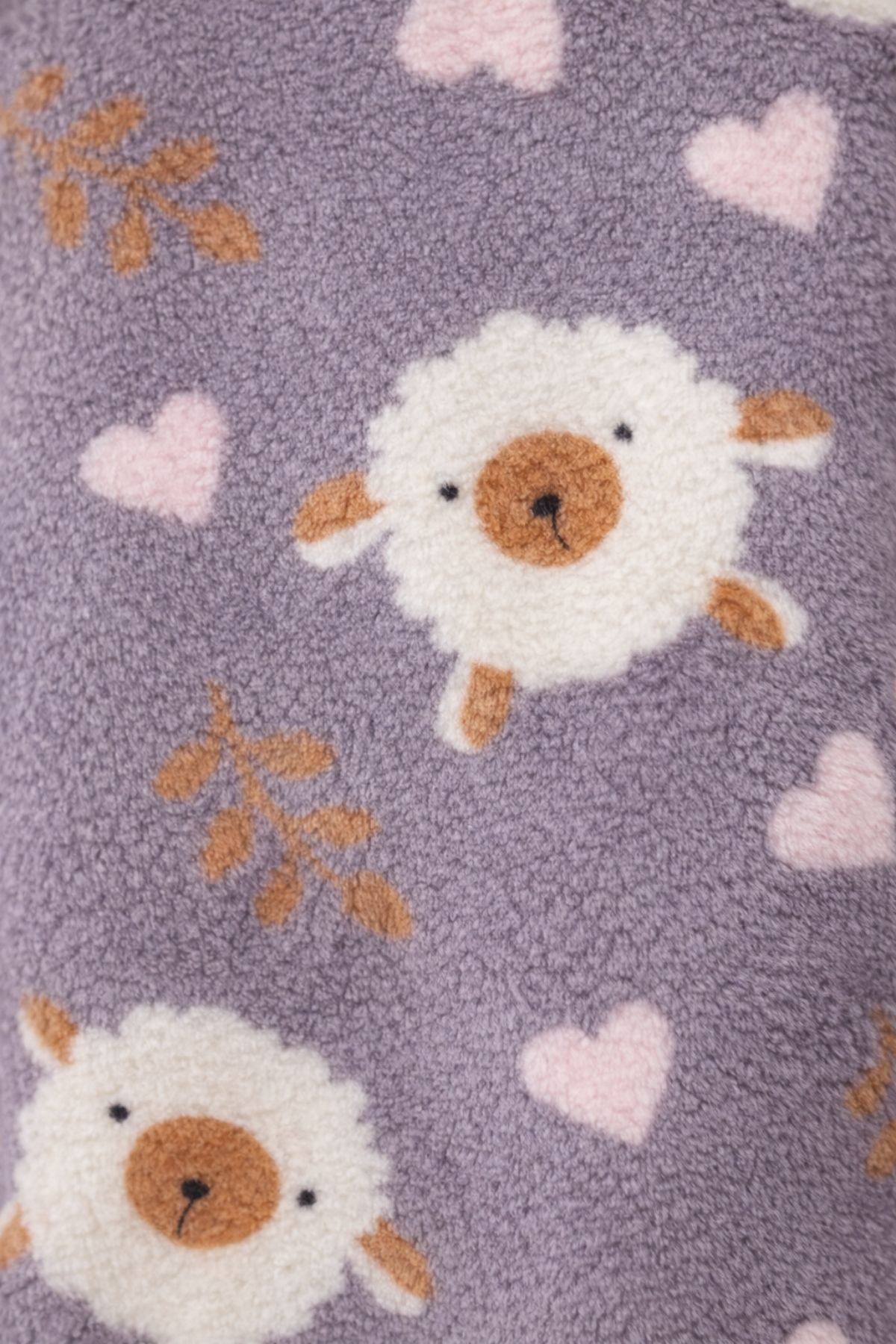 Kadın Desenli Kapüşonlu Gri Polar Pijama Takımı