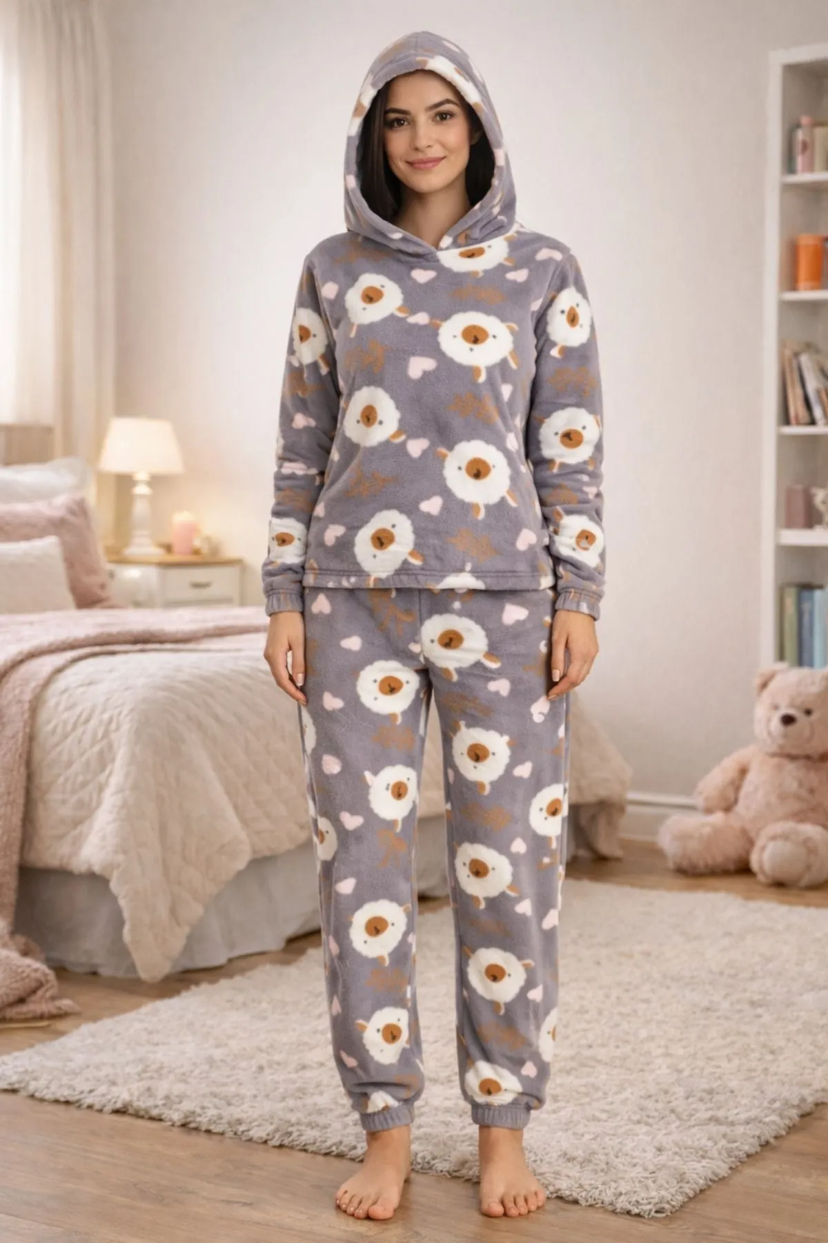 Women's Grey Fleece Pyjama Set