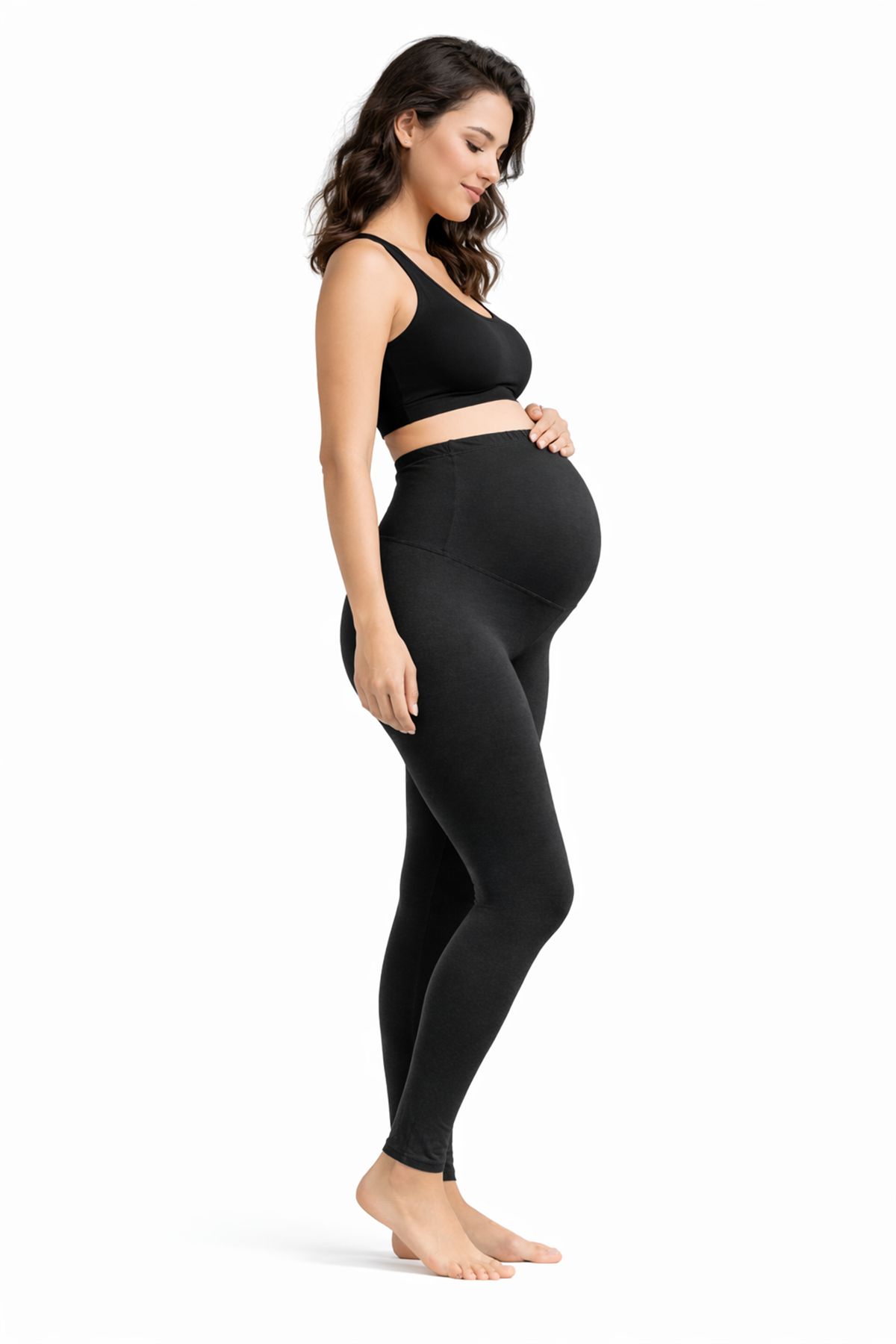 Pamuklu Yüksek Bel Göbek Destekli ve Siyah Esnek Penye Hamile Taytı