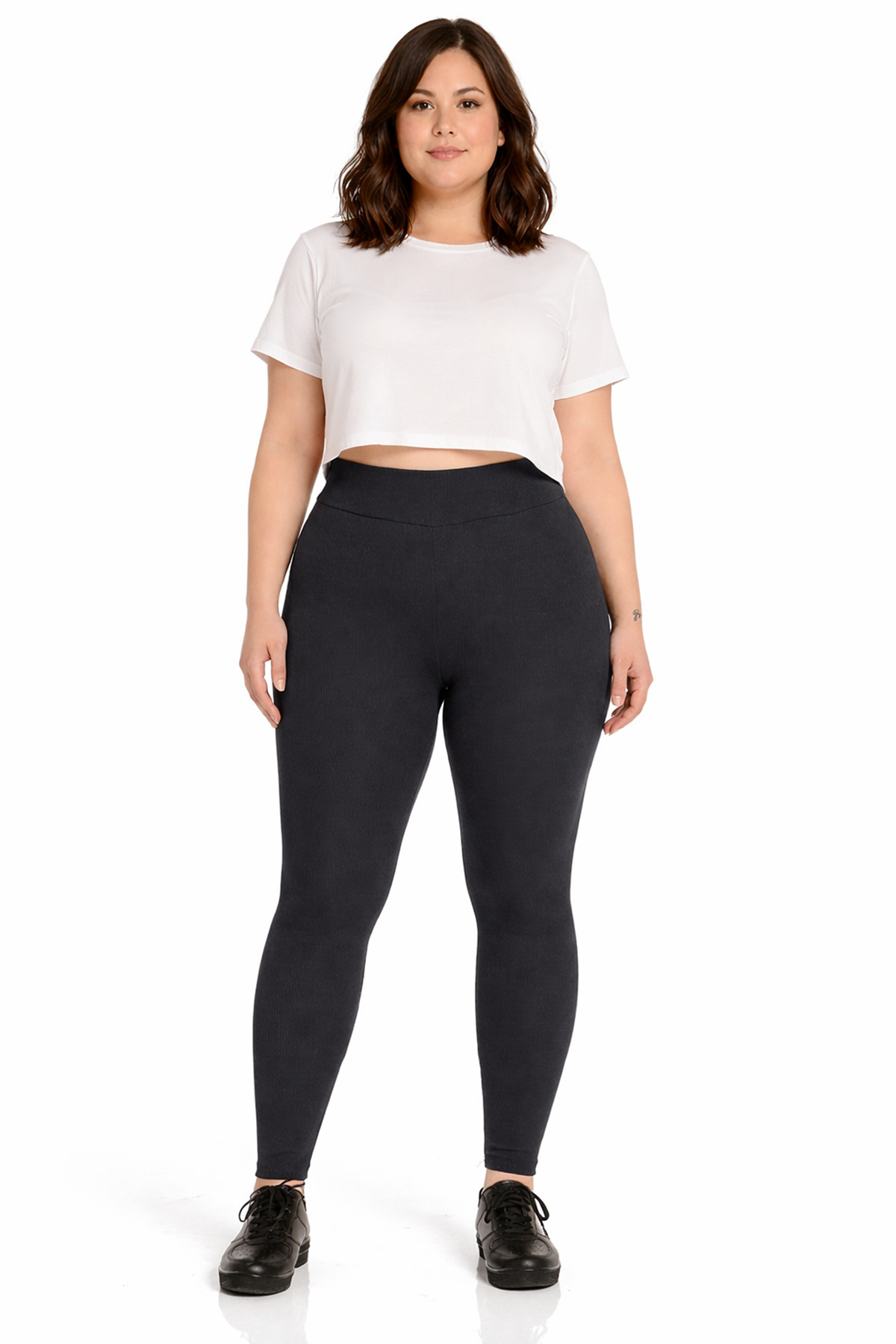 Kadın Siyah Pamuklu Fitilli Büyük Beden Tayt