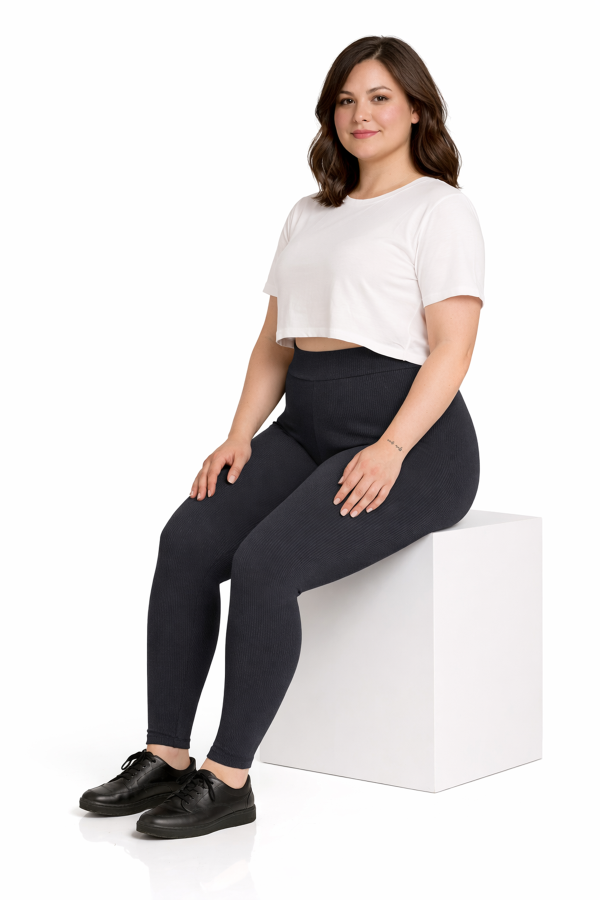 Kadın Siyah Pamuklu Fitilli Büyük Beden Tayt