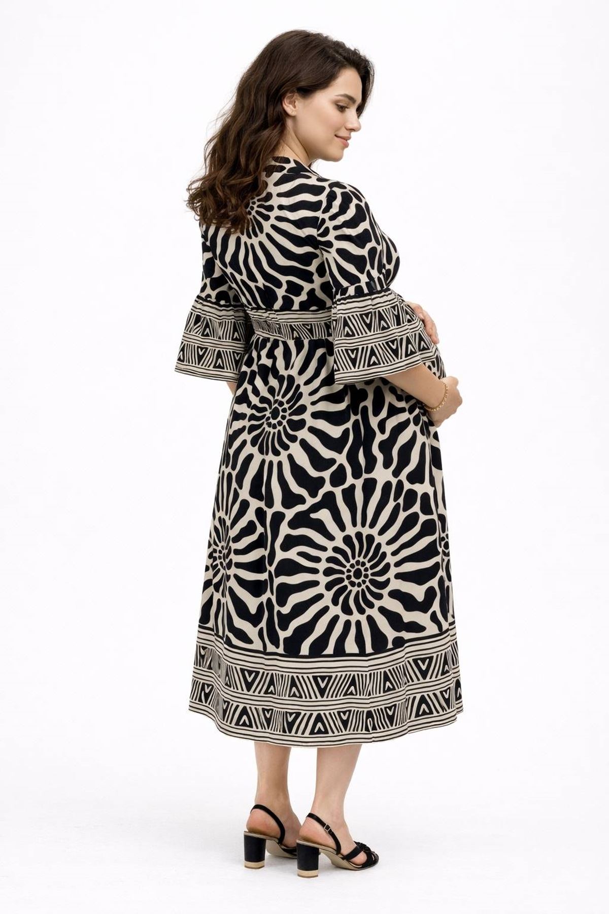 %100 Pamuklu Kadın Kuşaklı ve Cepli Yazlık Siyah Hamile Gömlek Elbise