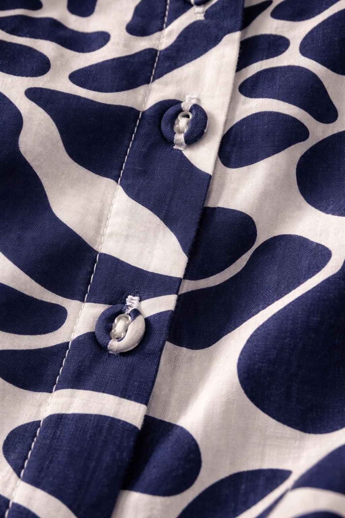 %100 Pamuklu Kadın Kuşaklı ve Cepli Yazlık Lacivert Gömlek Yaka Hamile Elbisesi