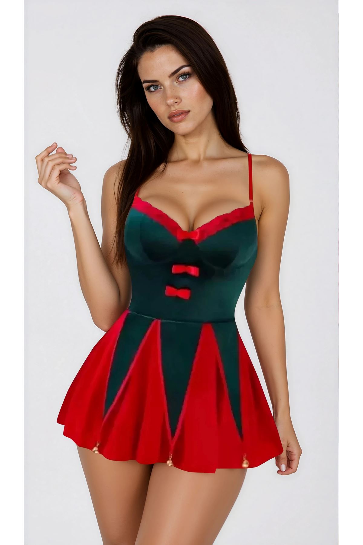 Kadın Çarpıcı Renk Bloklu Eğlenceli Özel Tasarım Fantezi Elbise Kostüm