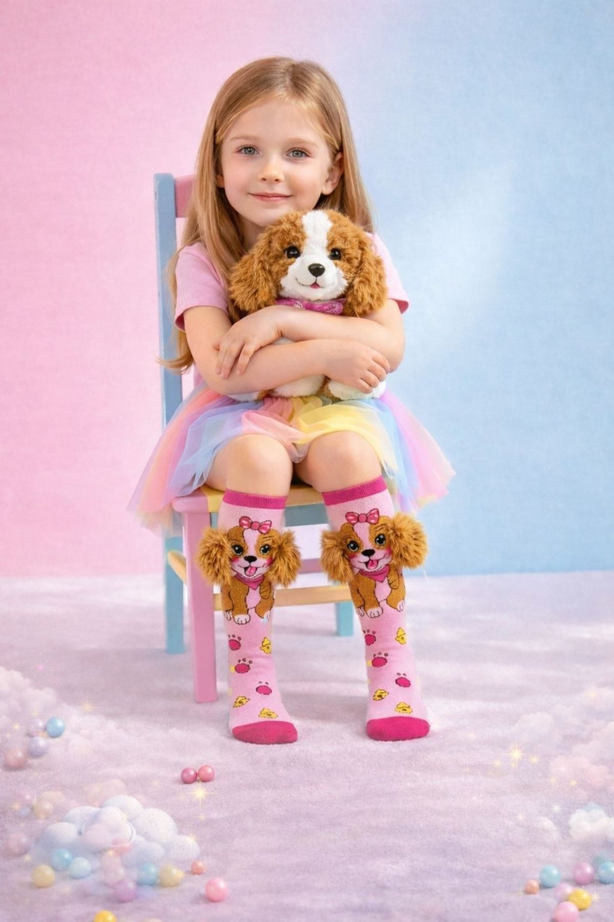 Girls' 3D Plush Ear Dog Knee-High Socks — Pink, 100% Cotton 🐶