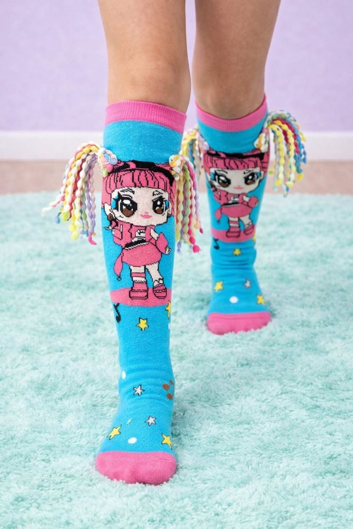 Girls' 3D Rainbow Hair Pop Star Doll Knee-High Socks 🌟