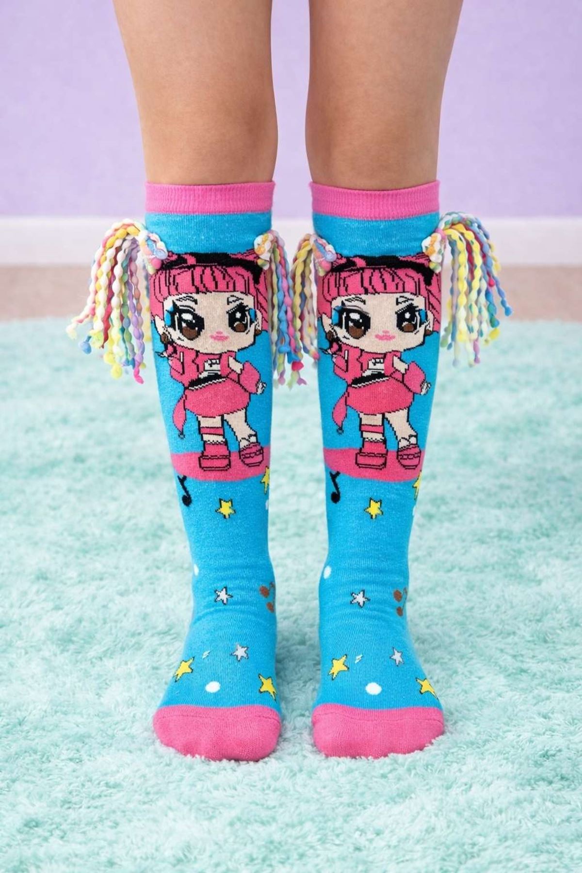 Girls' 3D Rainbow Hair Pop Star Doll Knee-High Socks 🌟