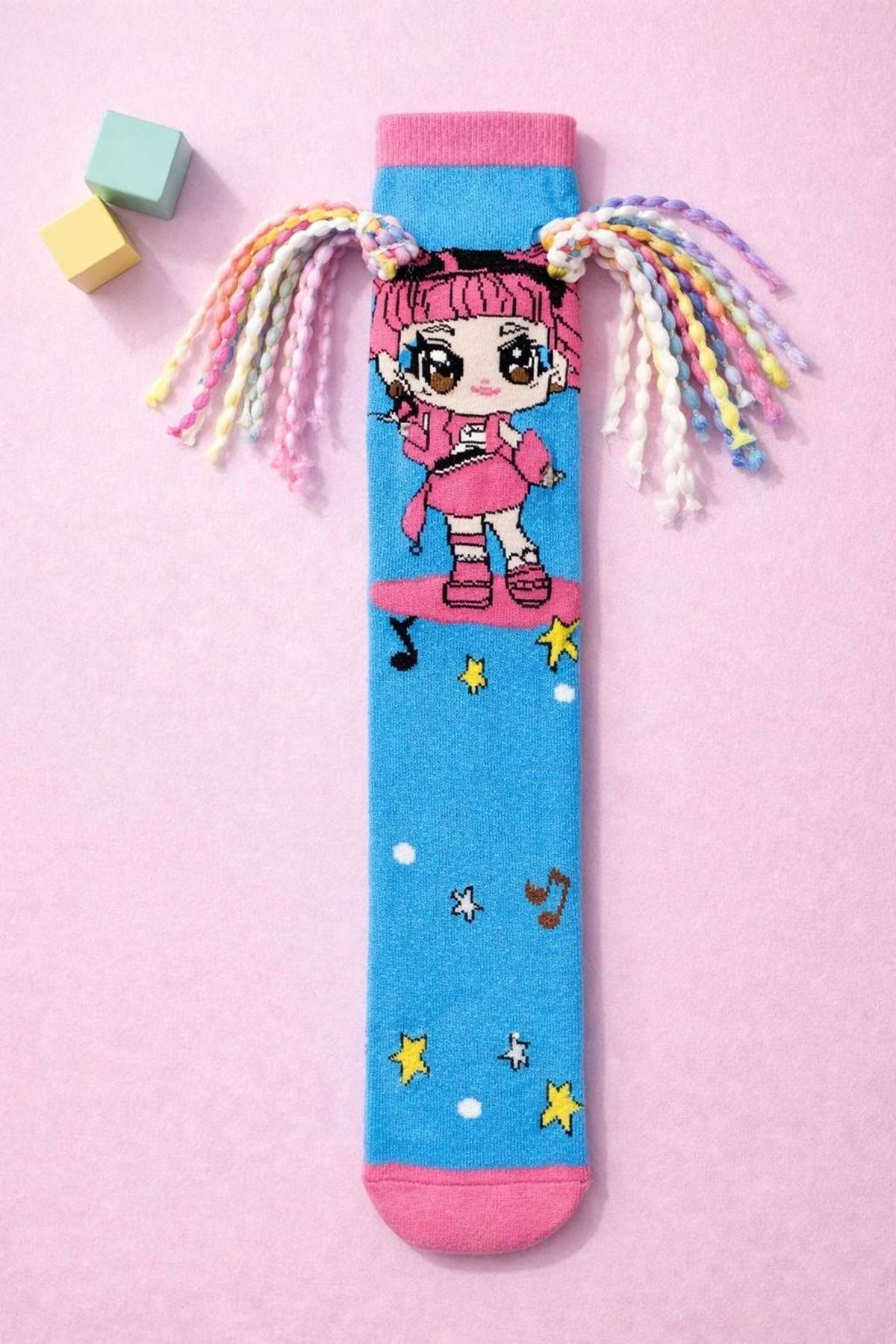 Girls' 3D Rainbow Hair Pop Star Doll Knee-High Socks 🌟