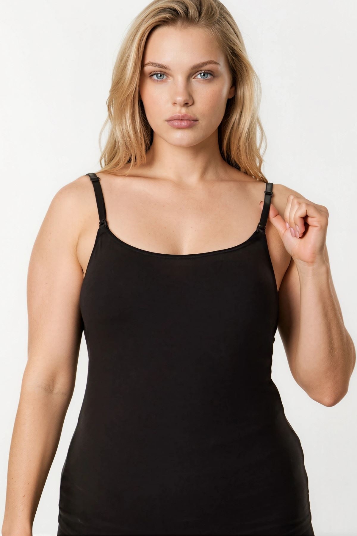 Black Nursing Tank Top with Clip-Down Straps, Thin Strap Postpartum Cami