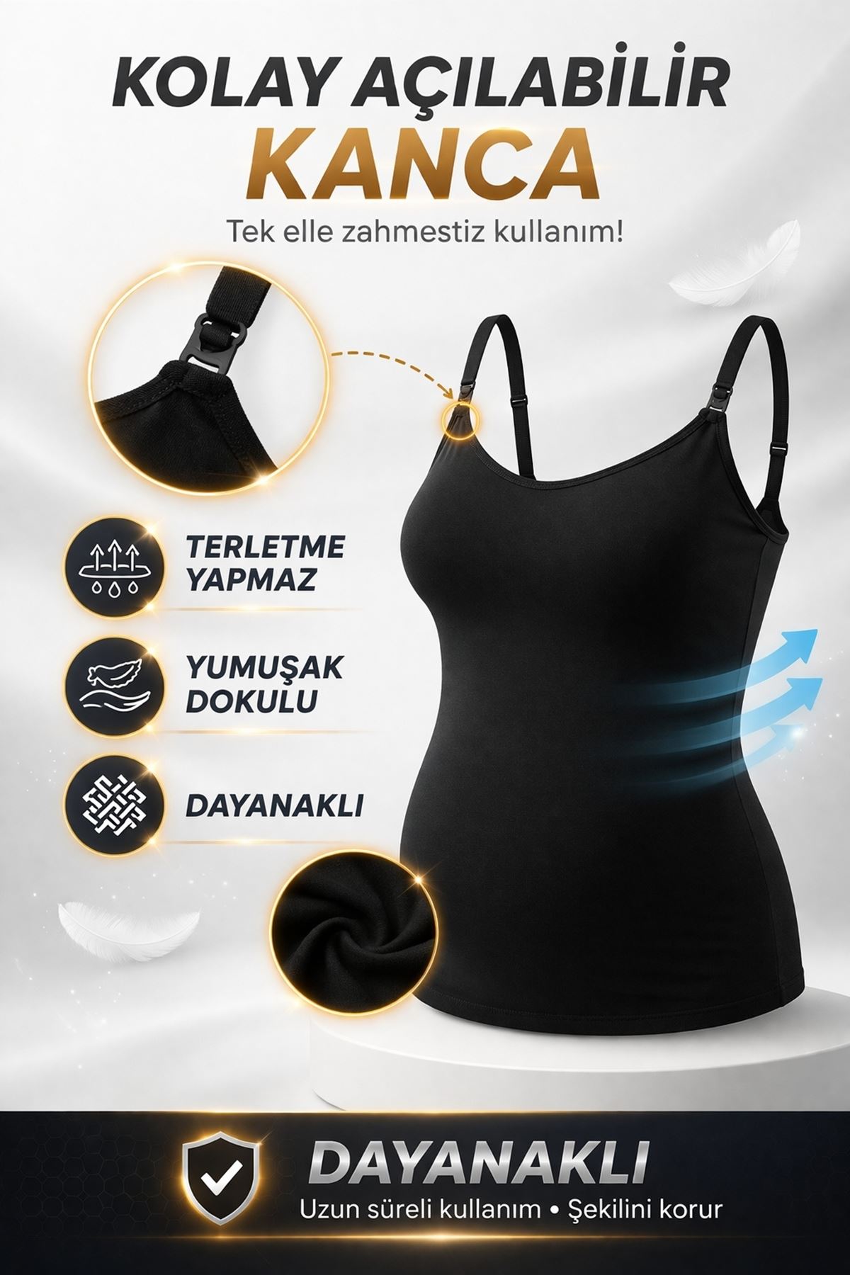 Black Nursing Tank Top with Clip-Down Straps, Thin Strap Postpartum Cami