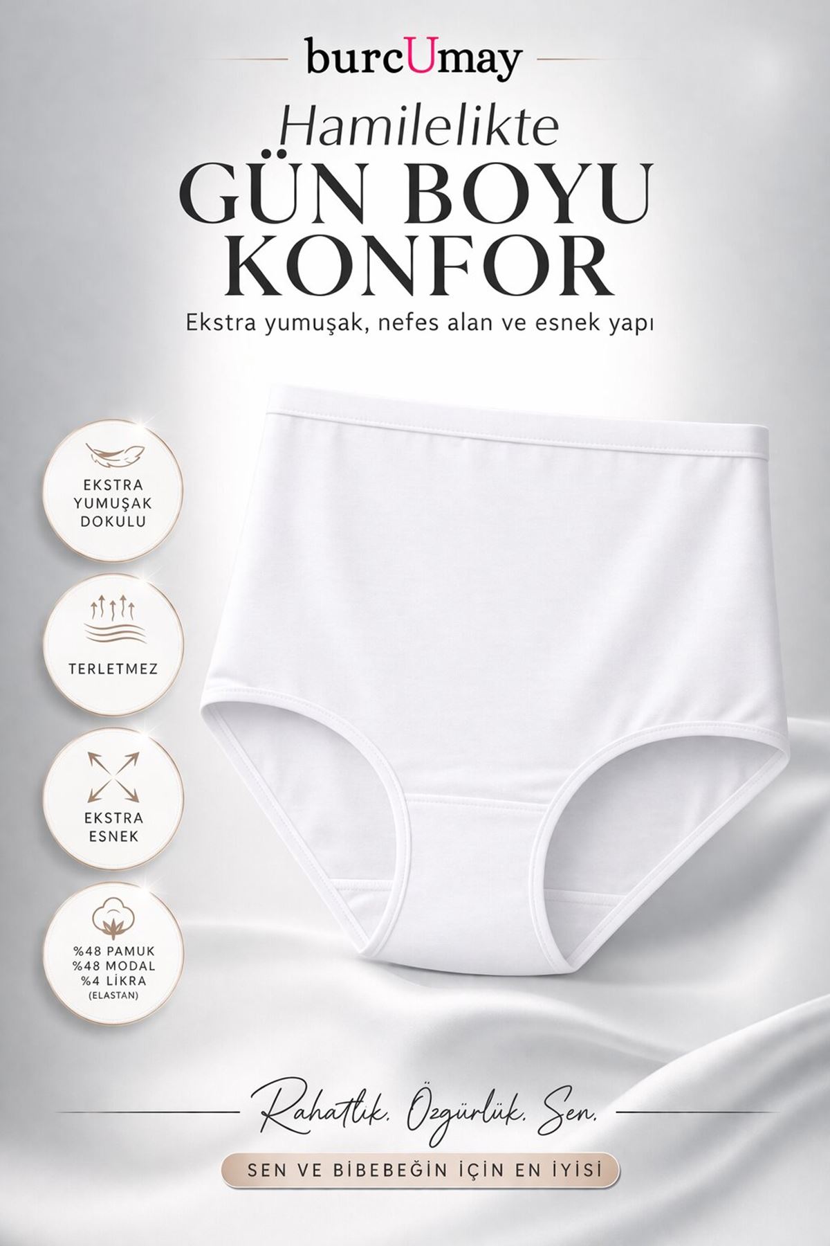 Pamuklu Modal Beyaz Hamile Külodu Ultra Esnek Likralı