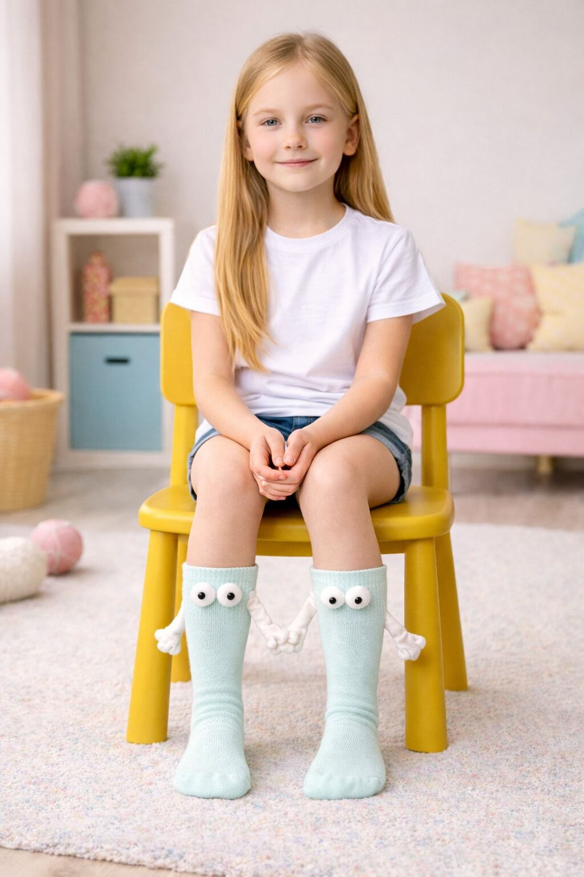 Magnetic Mint Green Kids Socks – Hand-Holding Cotton Model