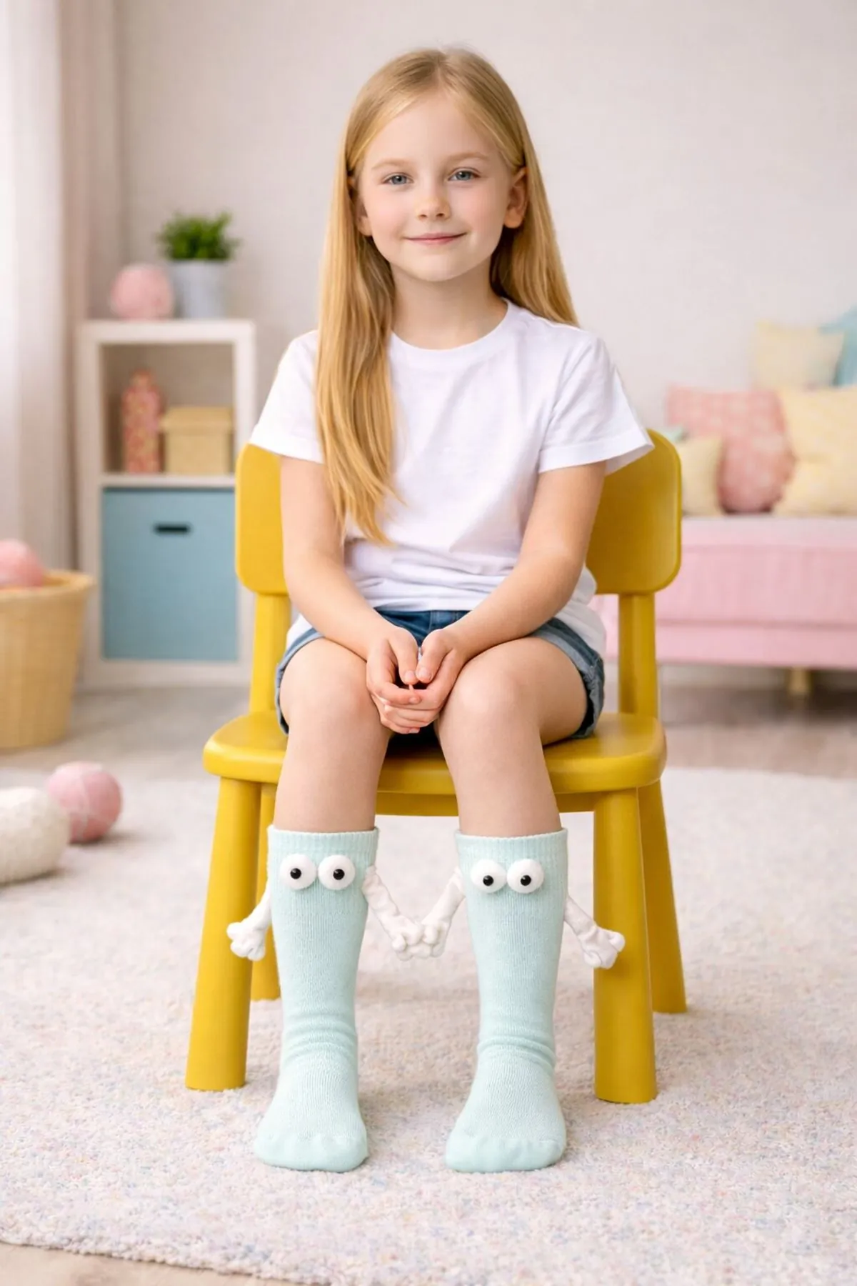 Magnetic Mint Green Kids Socks – Hand-Holding Cotton Model