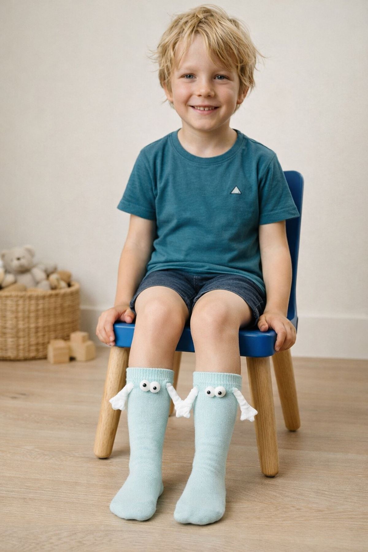 Magnetic Mint Green Kids Socks – Hand-Holding Cotton Model