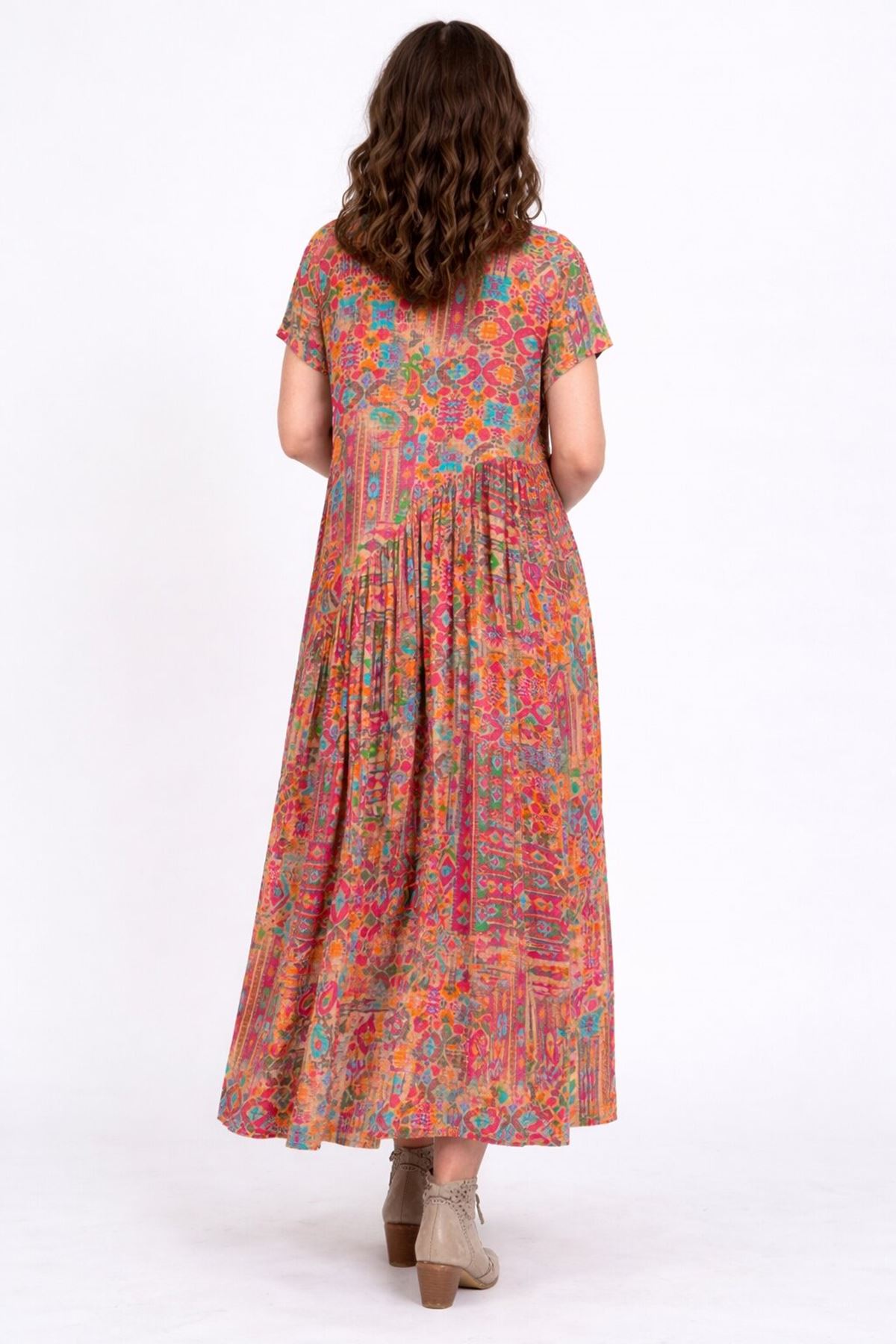 Ethnic Pattern Cotton Viscose Boho Maternity Dress Short Sleeve Summer