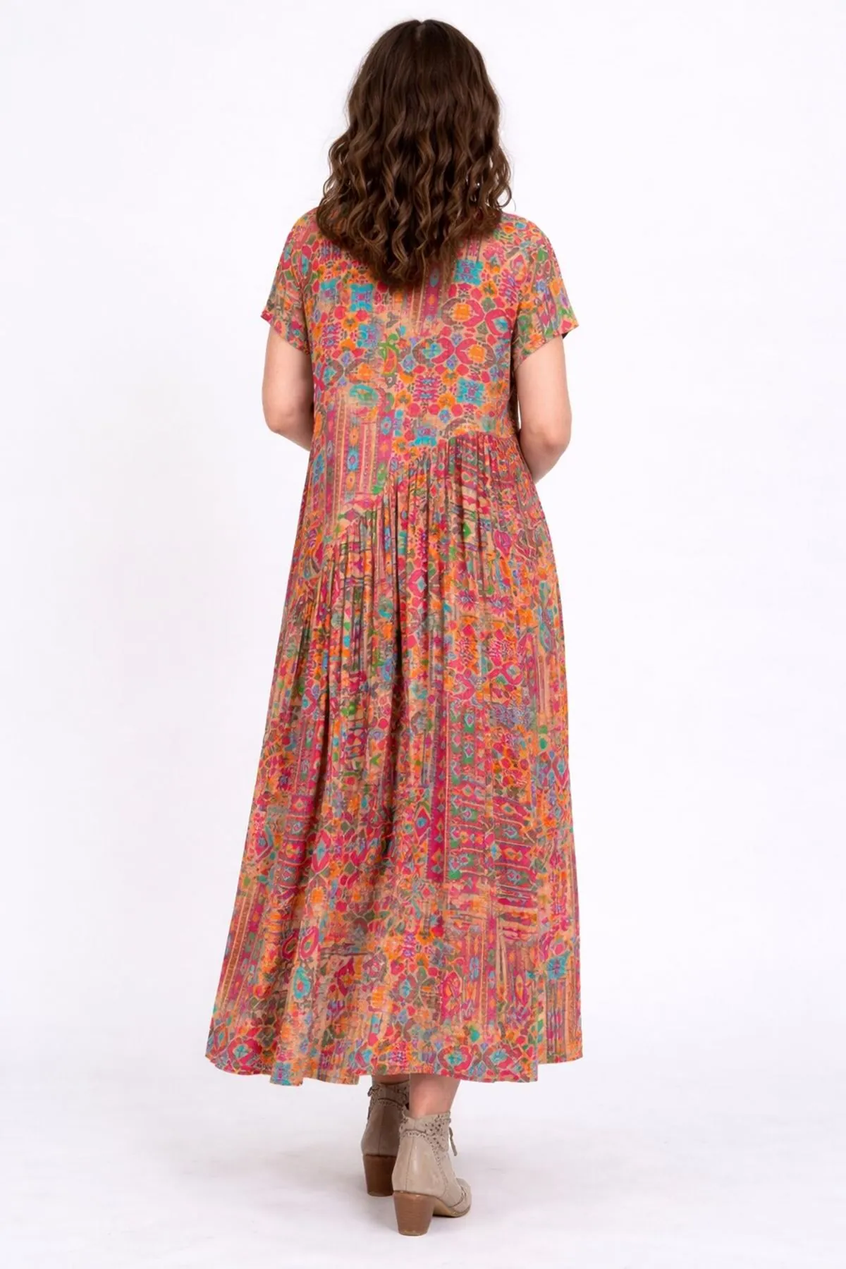 Ethnic Pattern Cotton Viscose Boho Maternity Dress Short Sleeve Summer