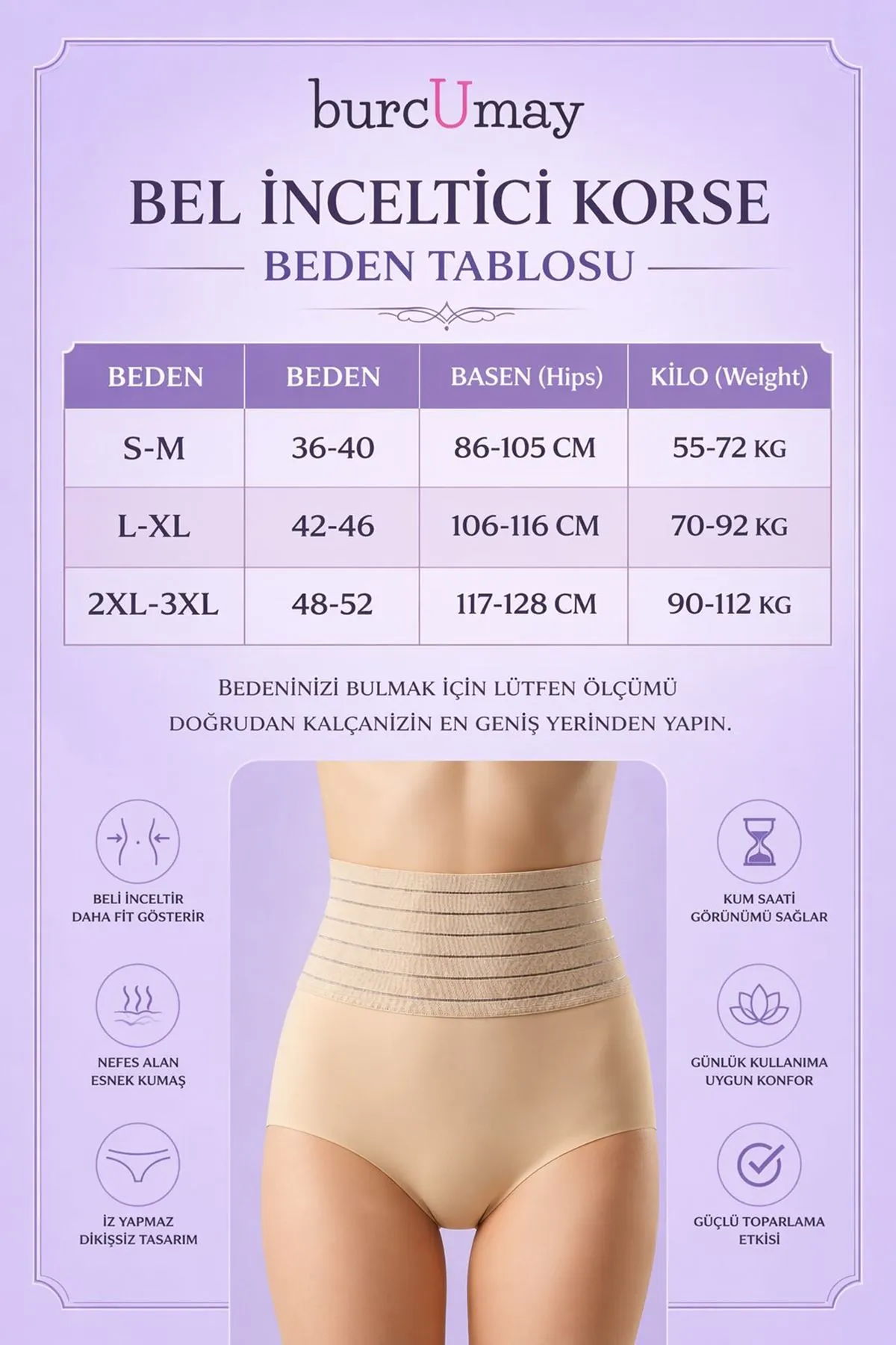2 Beden İncelten Lazer Kesim Yüksek Bel Toparlayıcı Korse Kadın