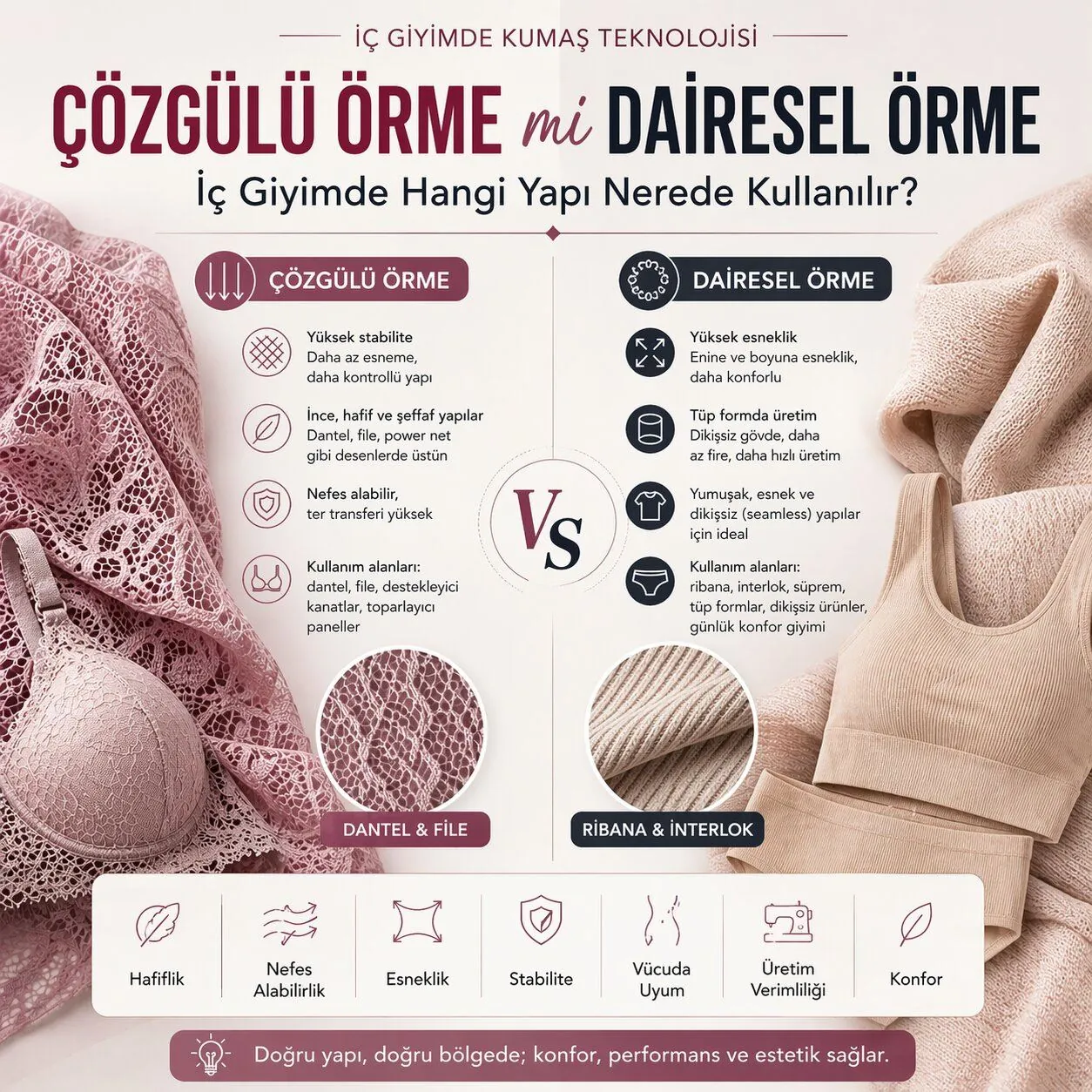 Çözgülü Örme mi Dairesel Örme mi? İç Giyimde Hangi Yapı Nerede Kullanılır?