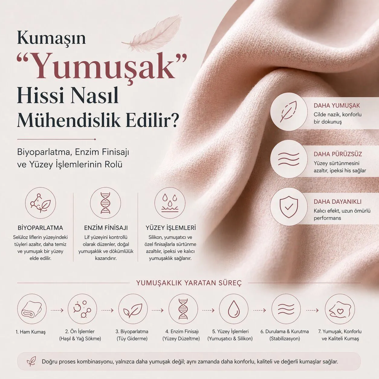Kumaşın “Yumuşak” Hissi Nasıl Mühendislik Edilir? Biyoparlatma, Enzim Finisajı ve Yüzey İşlemlerinin Rolü