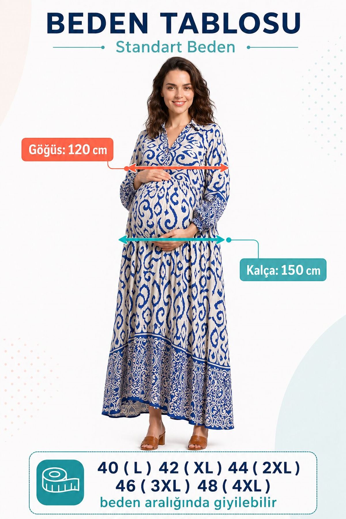 Kadın Uzun Yazlık Viskon Cepli Hamile Elbisesi Desenli Rahat Maxi Elbise