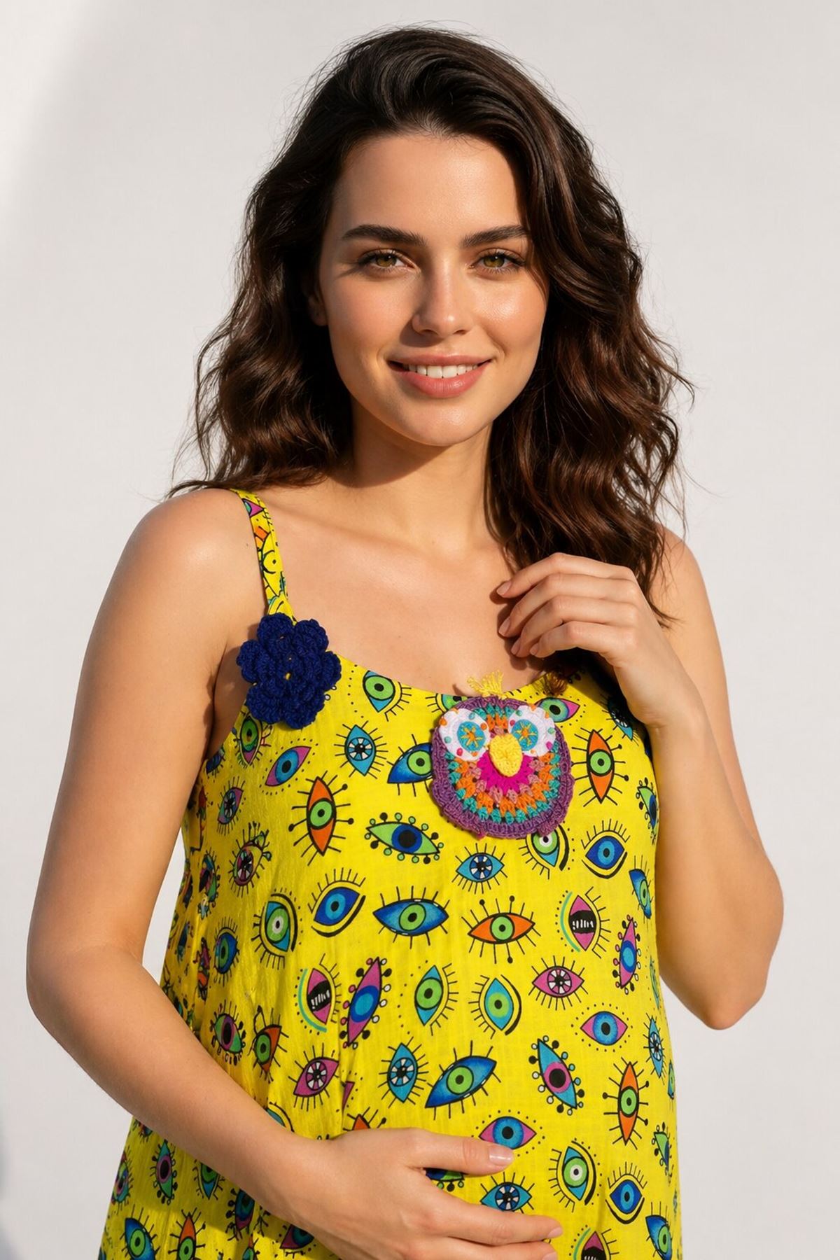 Women’s Linen Maternity Dress Embroidered Boho Summer Strappy