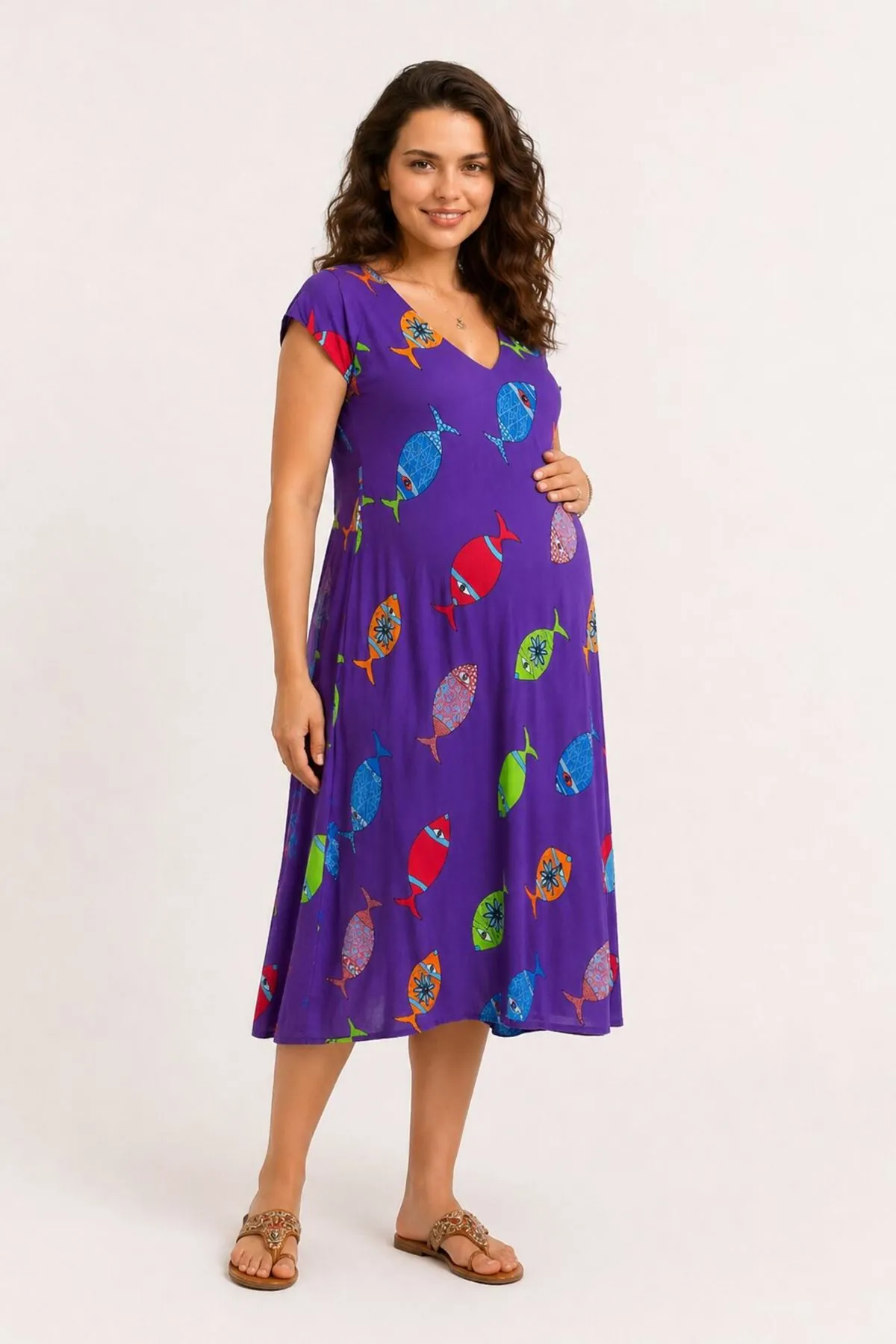 Women’s Purple Viscose Maternity Dress Patterned Summer Midi