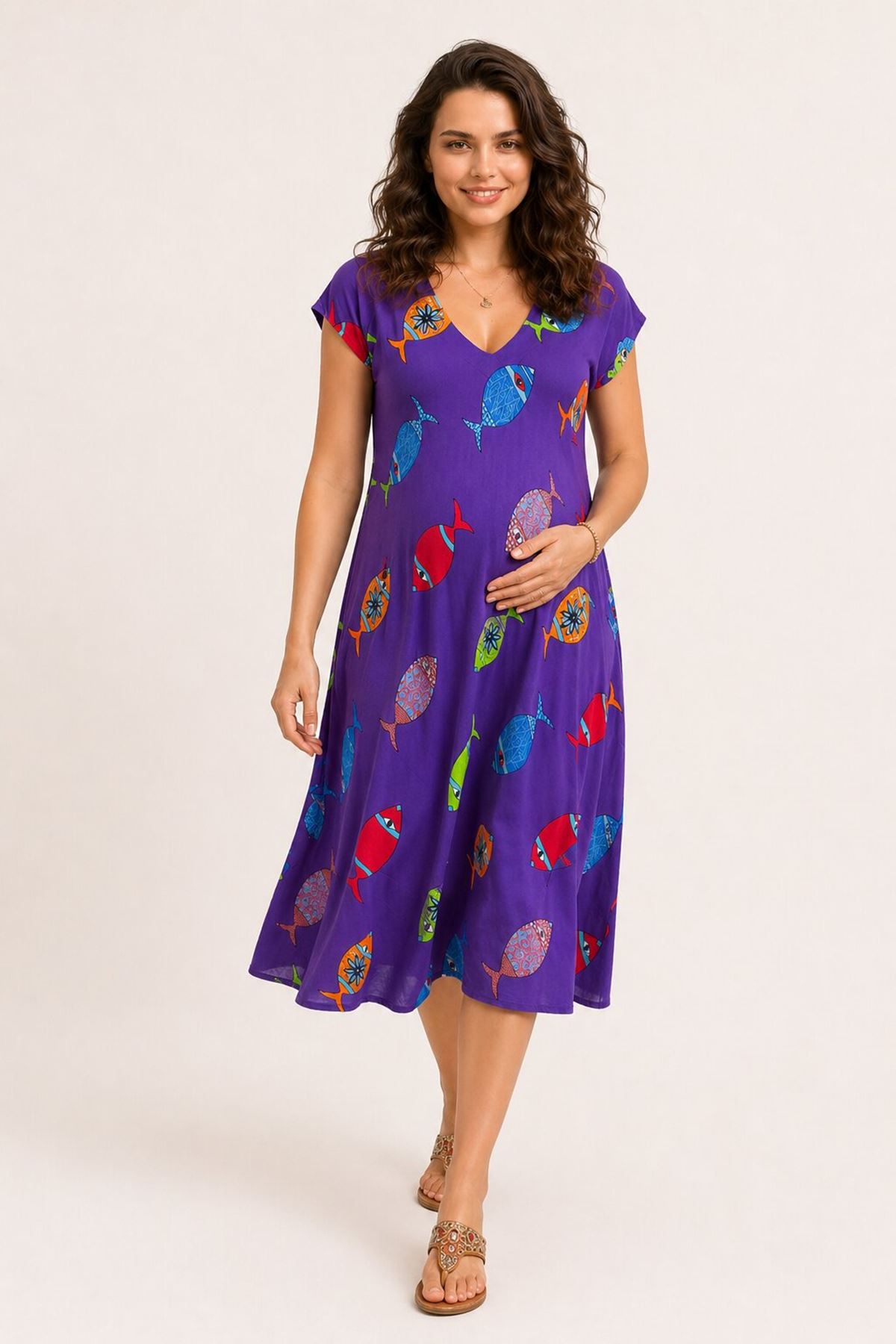 Women’s Purple Viscose Maternity Dress Patterned Summer Midi