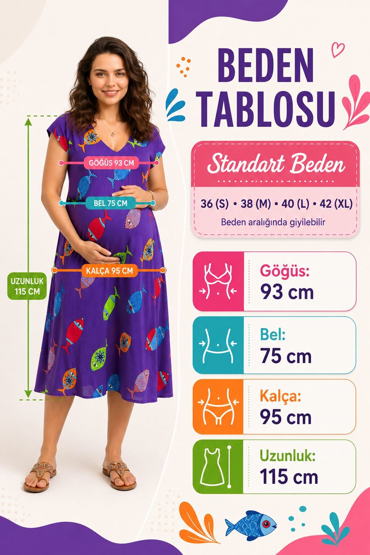 Women’s Purple Viscose Maternity Dress Patterned Summer Midi